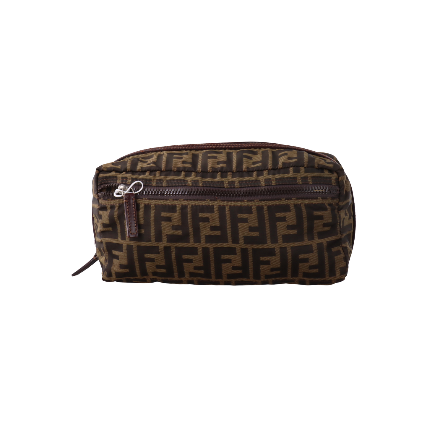 FENDI 棕色织物双F提花手拿包 Silver Hardware-(SKU)-934821117