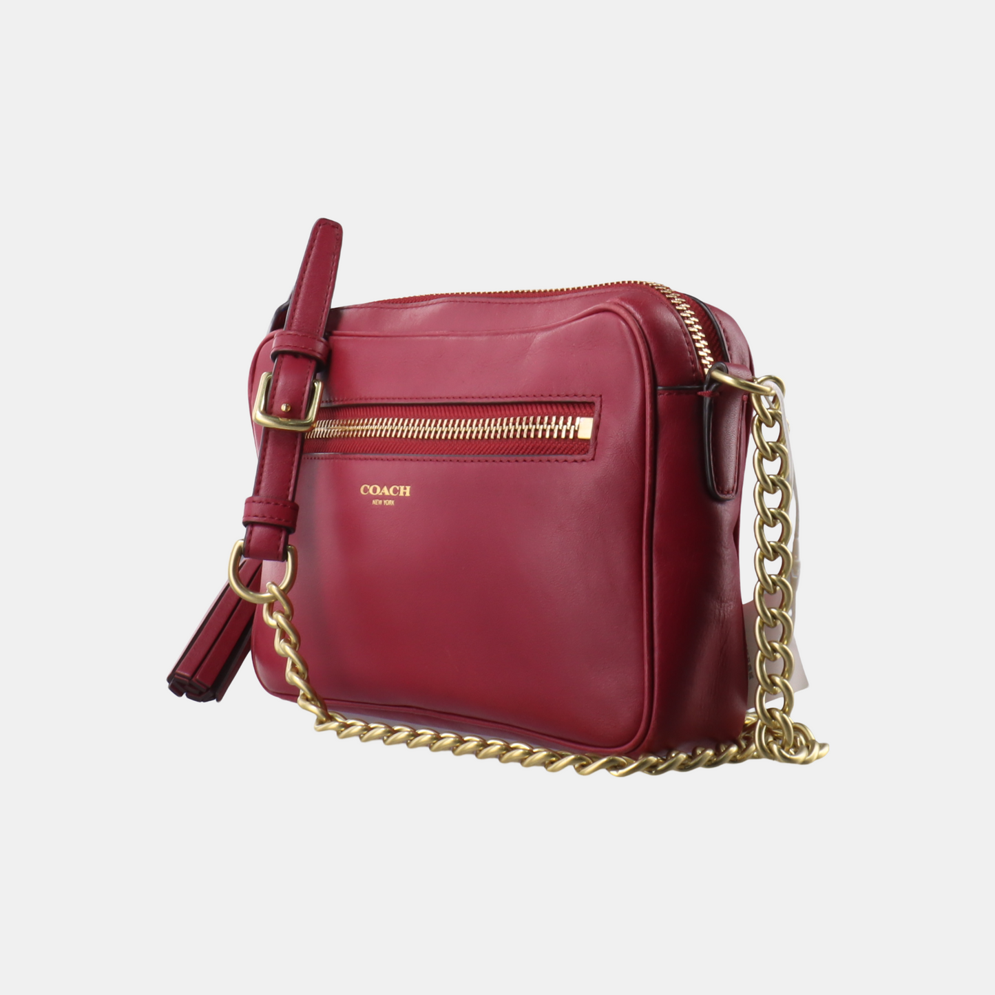 COACH Camera Bag Pink Leather Fringe Single Shoulder Crossbody Bag Golden hardware-(SKU)-14510402