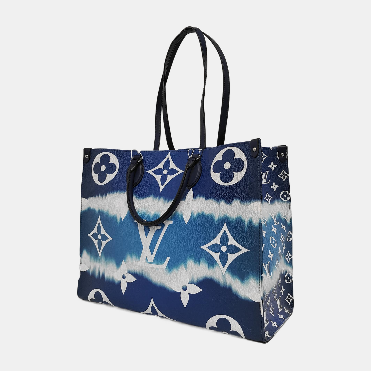 LOUIS VUITTON ONTHEGO Large Blue Coated Canvas Printed Jungle Backpack Shoulder Bag Handbag Silver Hardware-(SKU)-943857916