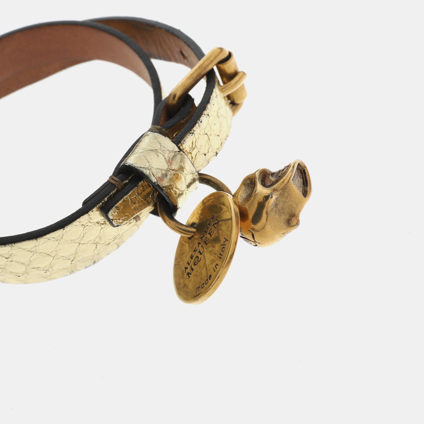 Alexander McQUEEN Gold Leather Alloy Bracelet Length41cm-(SKU)-929516837