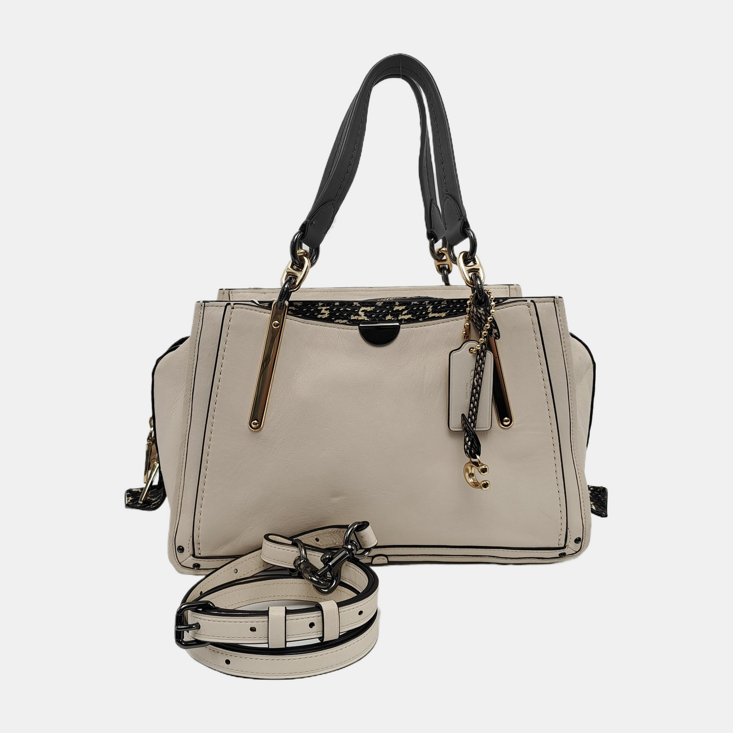 COACH DREAMER Beige Leather Single Shoulder Bag Handbag Crossbody Golden hardware Removable shoulder strap-(SKU)-940749659