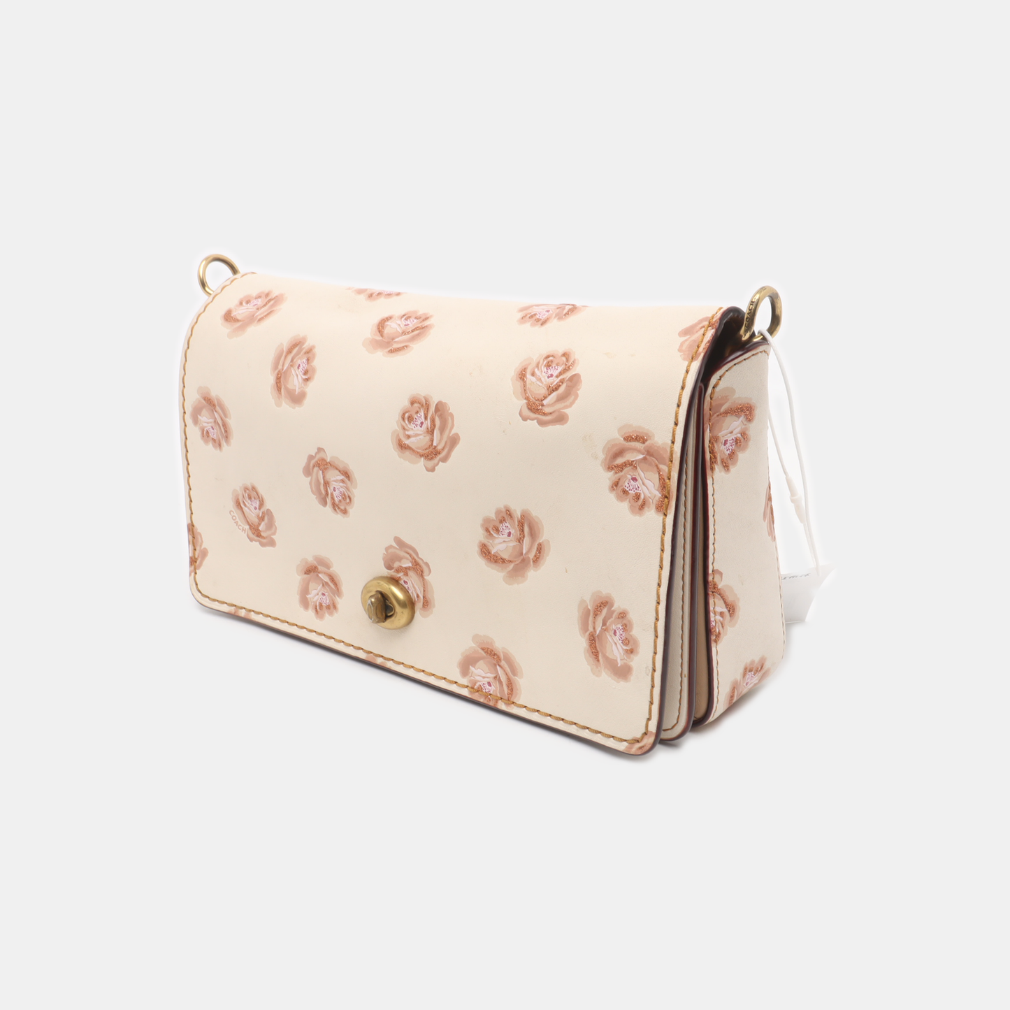 COACH DINKY Medium size White Leather Printed Sling Bag Golden hardware Removable shoulder strap-(SKU)-937355790