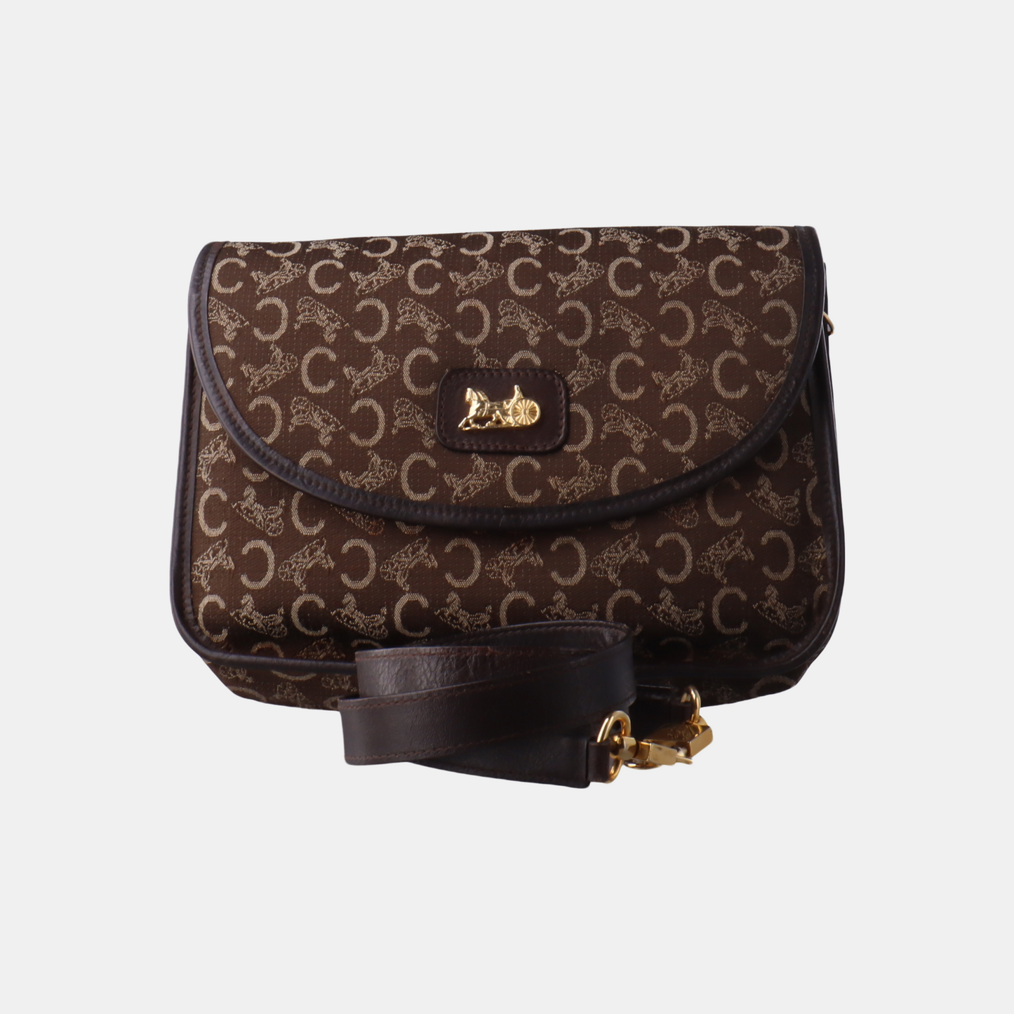 CELINE Brown Canvas Floral Crossbody Single Shoulder Bag Golden hardware Removable shoulder strap-(SKU)-13628676