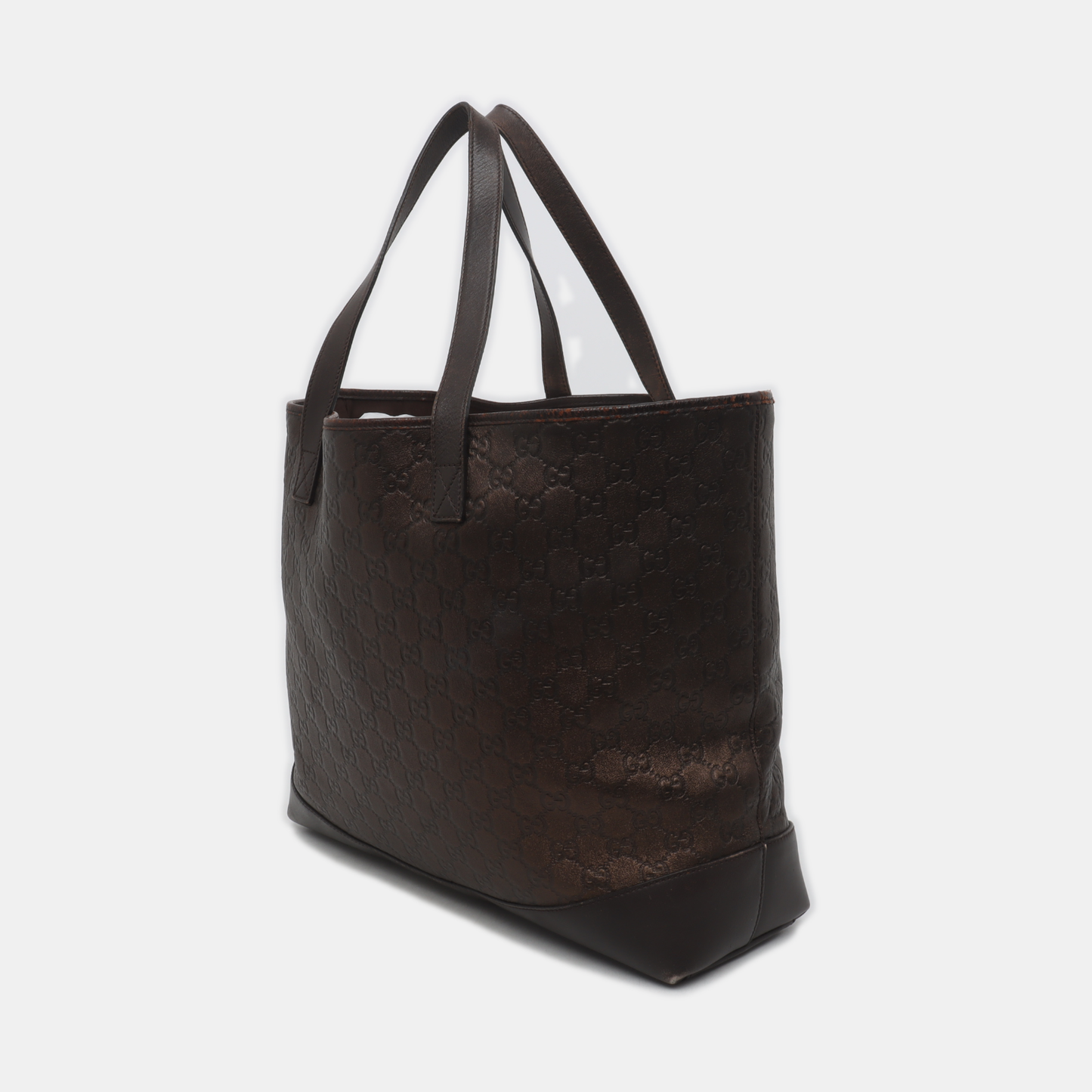 GUCCI Tote bag Dark Brown Cowhide Monogram Crumpled Single Shoulder Bag, Handbag Silver Hardware-(SKU)-929188415