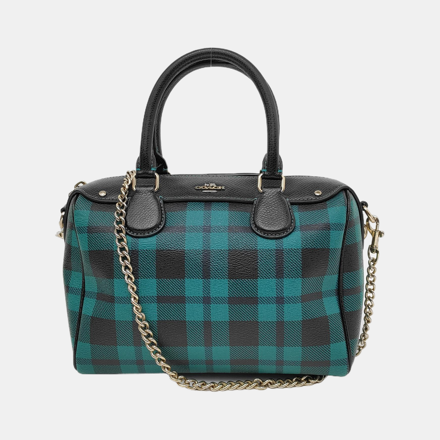 COACH BENNETT Medium size Green Coated Canvas Studs Shoulder Bag Crossbody Hobo Golden hardware Removable shoulder strap-(SKU)-942282221