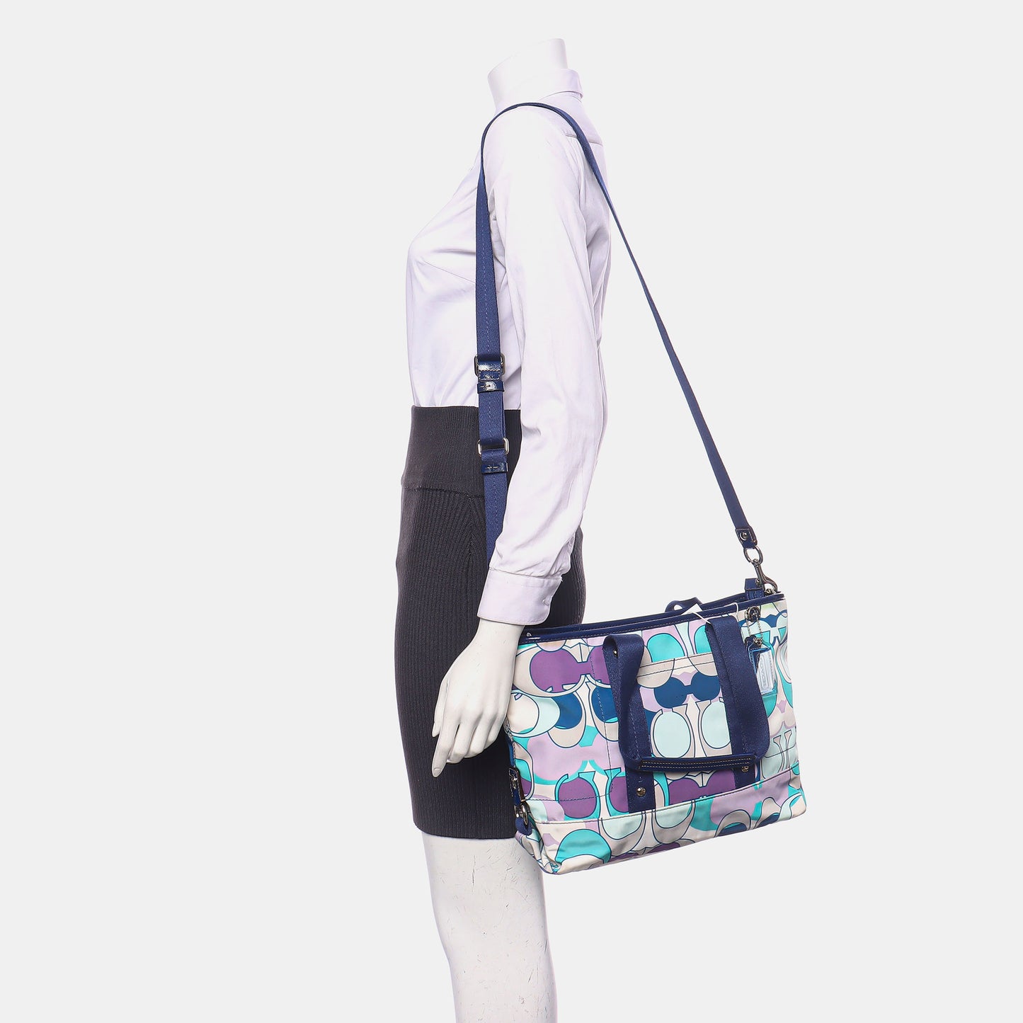 COACH Tote bag Multicolor Nylon Printed Studs Shoulder Bag Handbag Silver Hardware Removable shoulder strap-(SKU)-939946871
