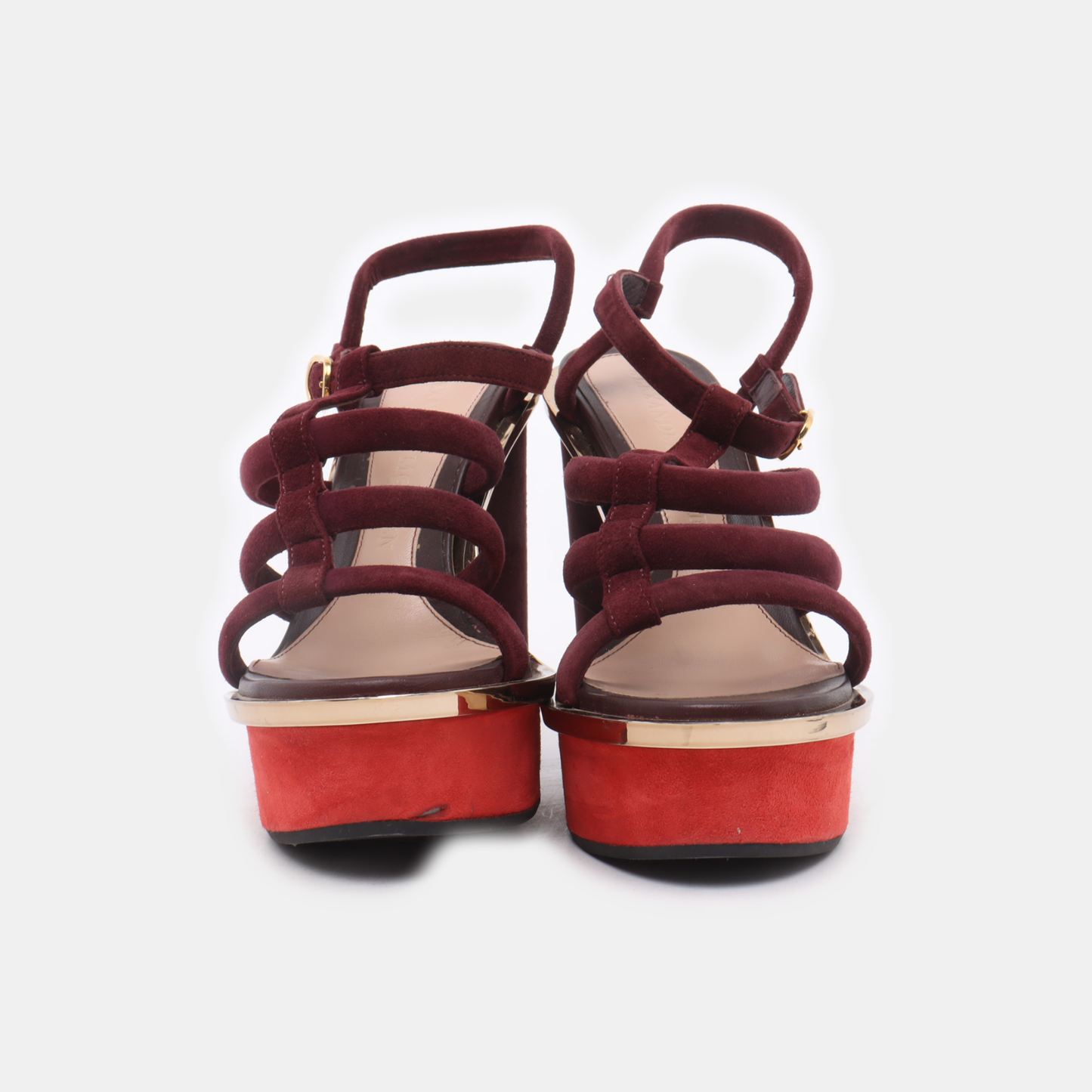 Alexander McQUEEN 36code Autumn Red Suede Leather Women's High Heel Sandals-(SKU)-943292517