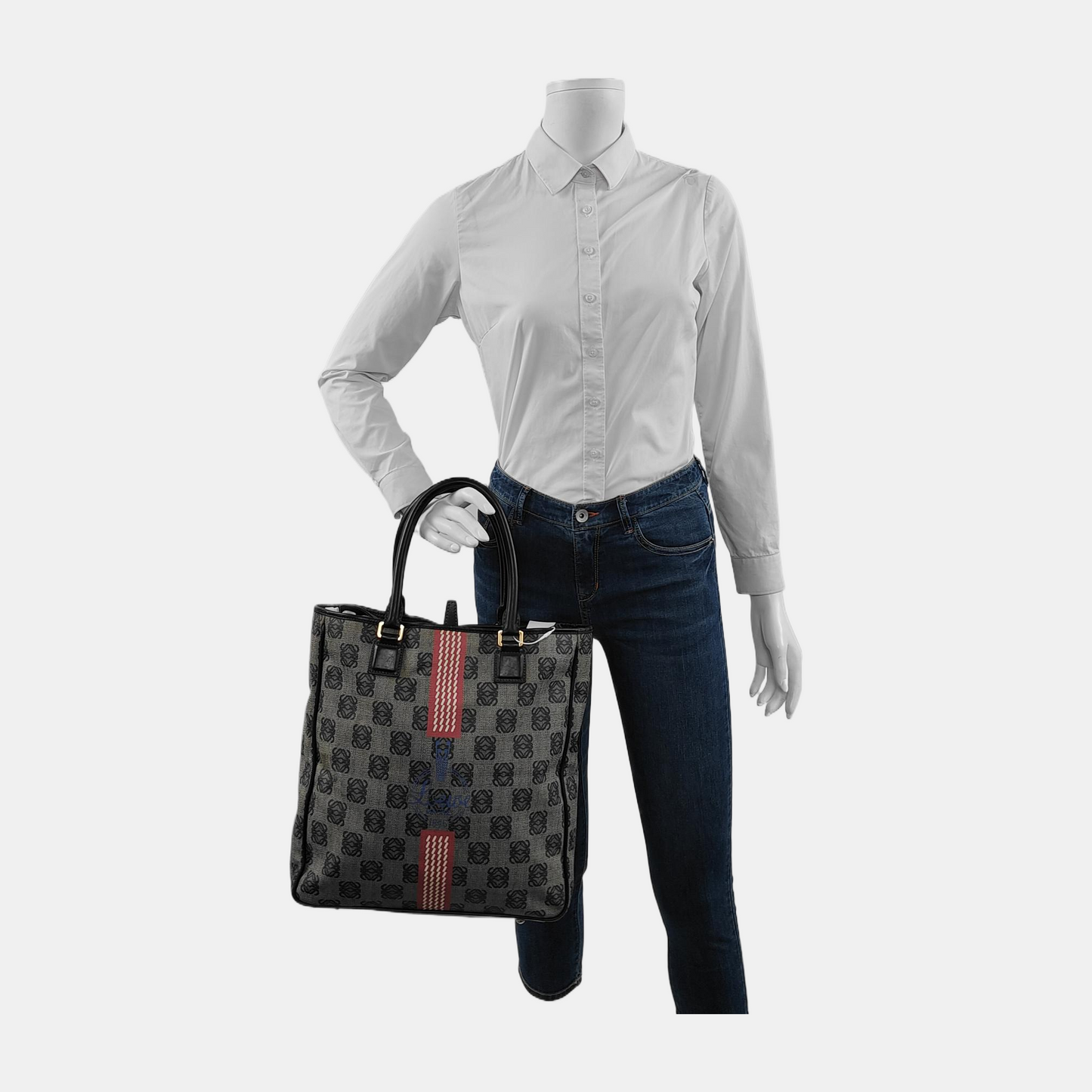 LOEWE Tote bag Gray Coated Canvas Monogram Floral Print Handbag Golden hardware-(SKU)-946029178