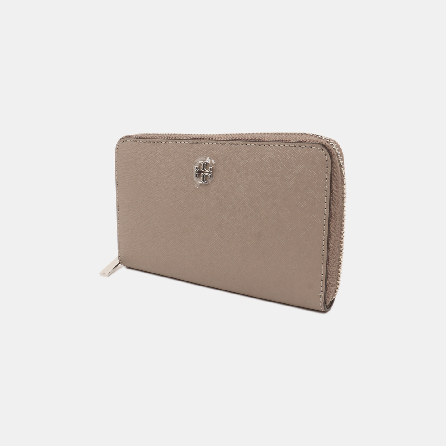 TORY BURCH Gray Leather Embossed Wallet Silver Hardware-(SKU)-14016199