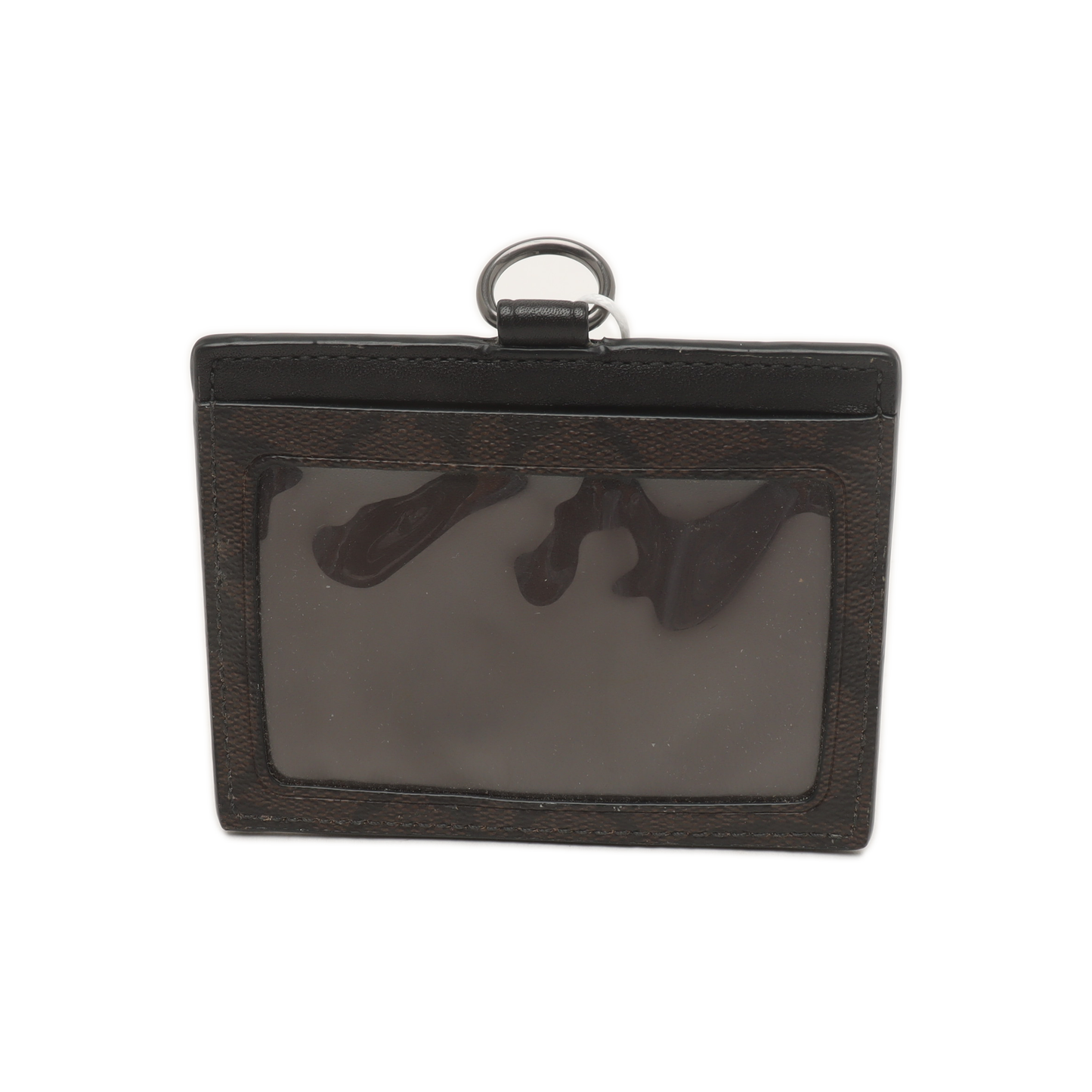 COACH Dark Brown Coated Canvas Monogrammed Card Case Black hardware-(SKU)-939413250