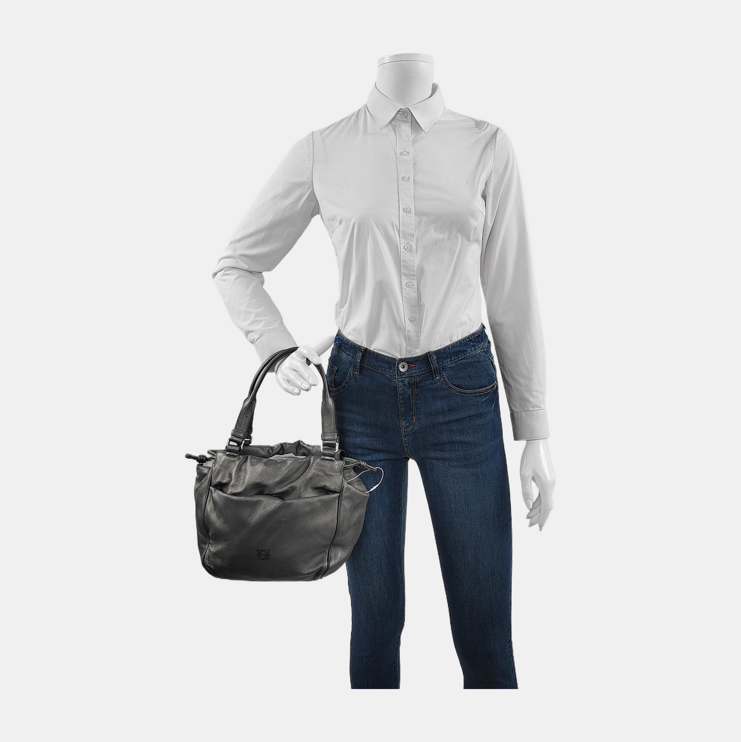 LOEWE Gray Cow Leather Handbag Shoulder Bag Silver Hardware-(SKU)-945383278