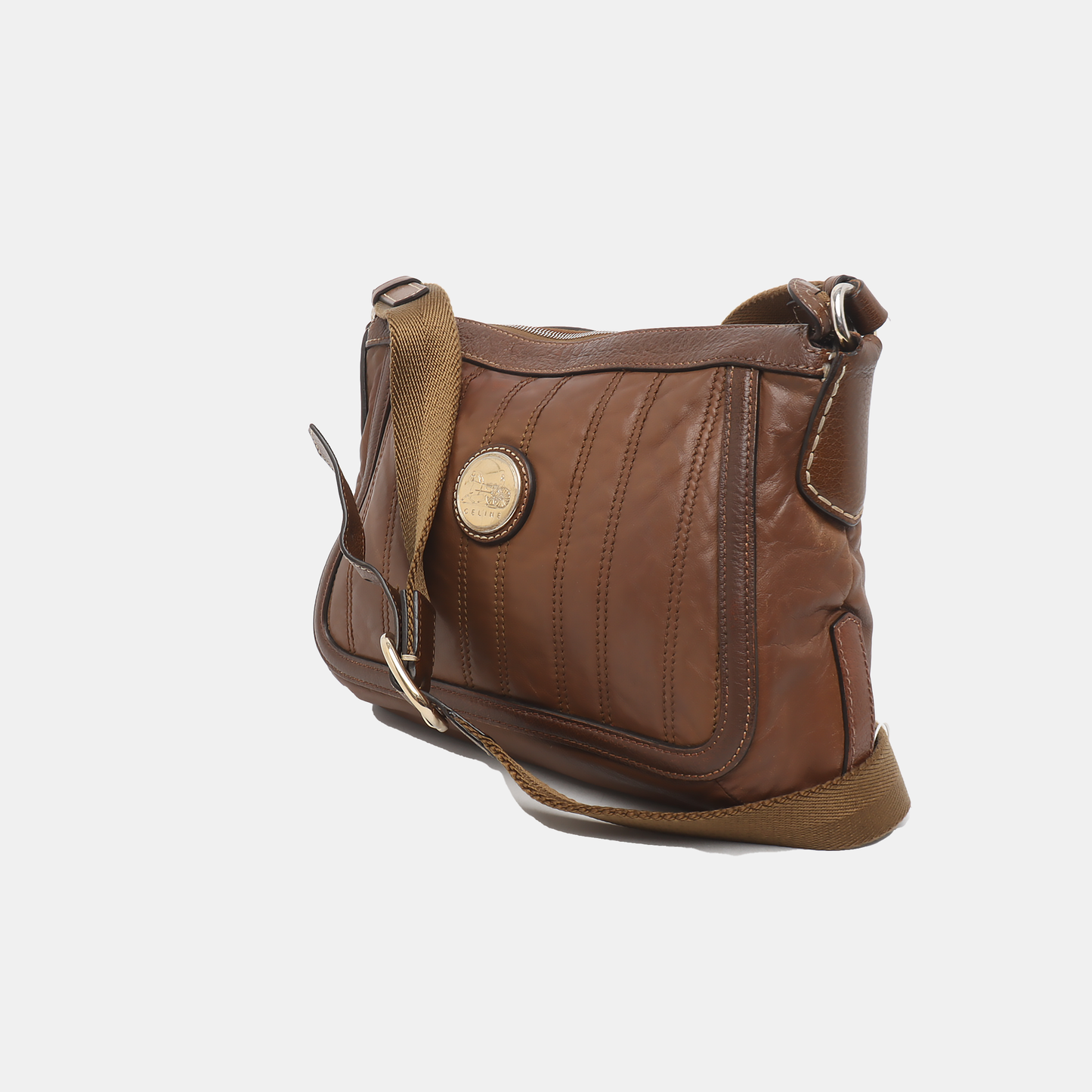 CELINE BOOGIE Brown Leather Quilted Single Shoulder Bag Crossbody Golden hardware-(SKU)-14448412