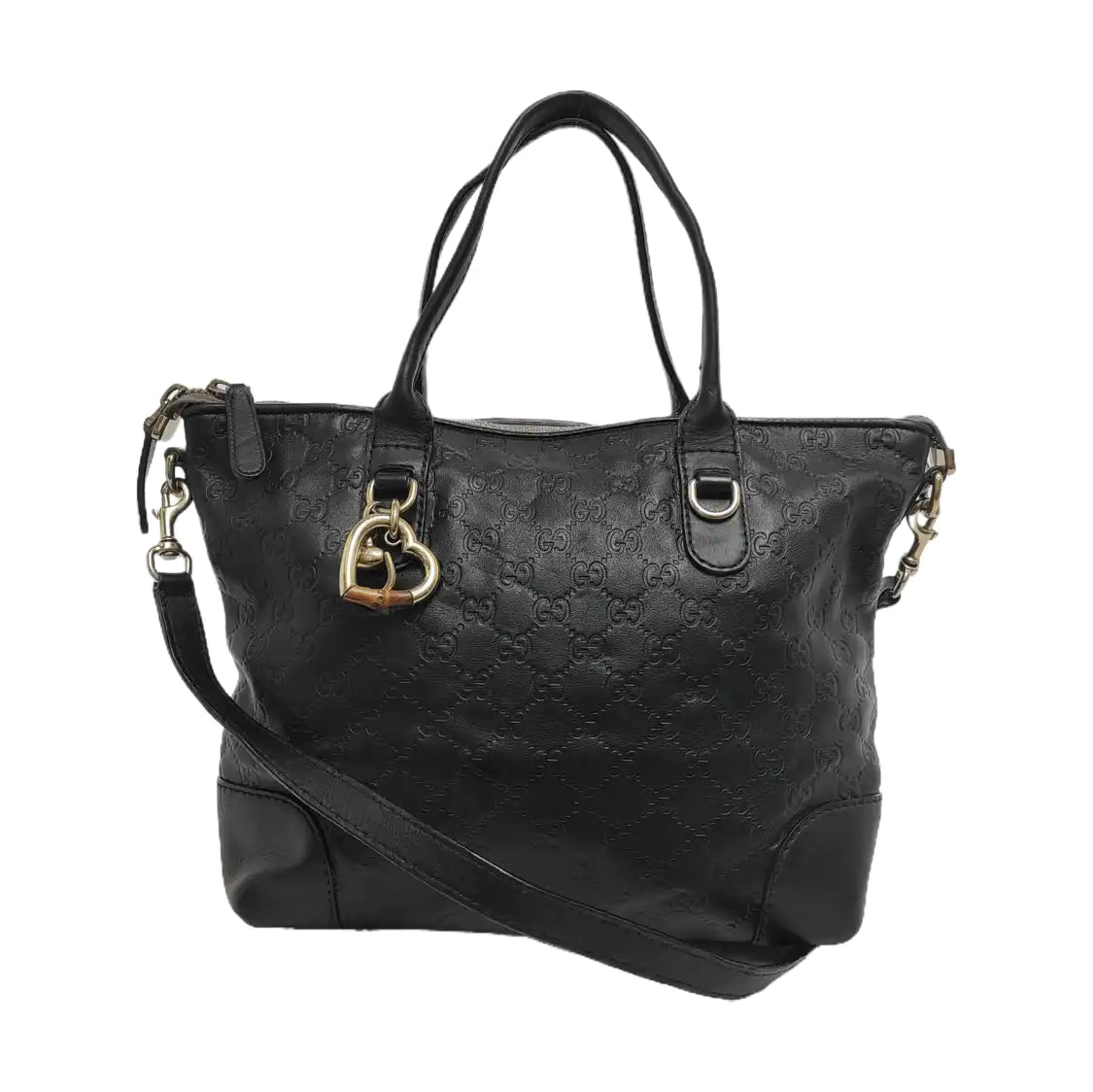 GUCCI Heart Bit Black Cowhide Monogrammed Tote Handbag Single Shoulder Bag Golden hardware Removable shoulder strap-(SKU)-944990688