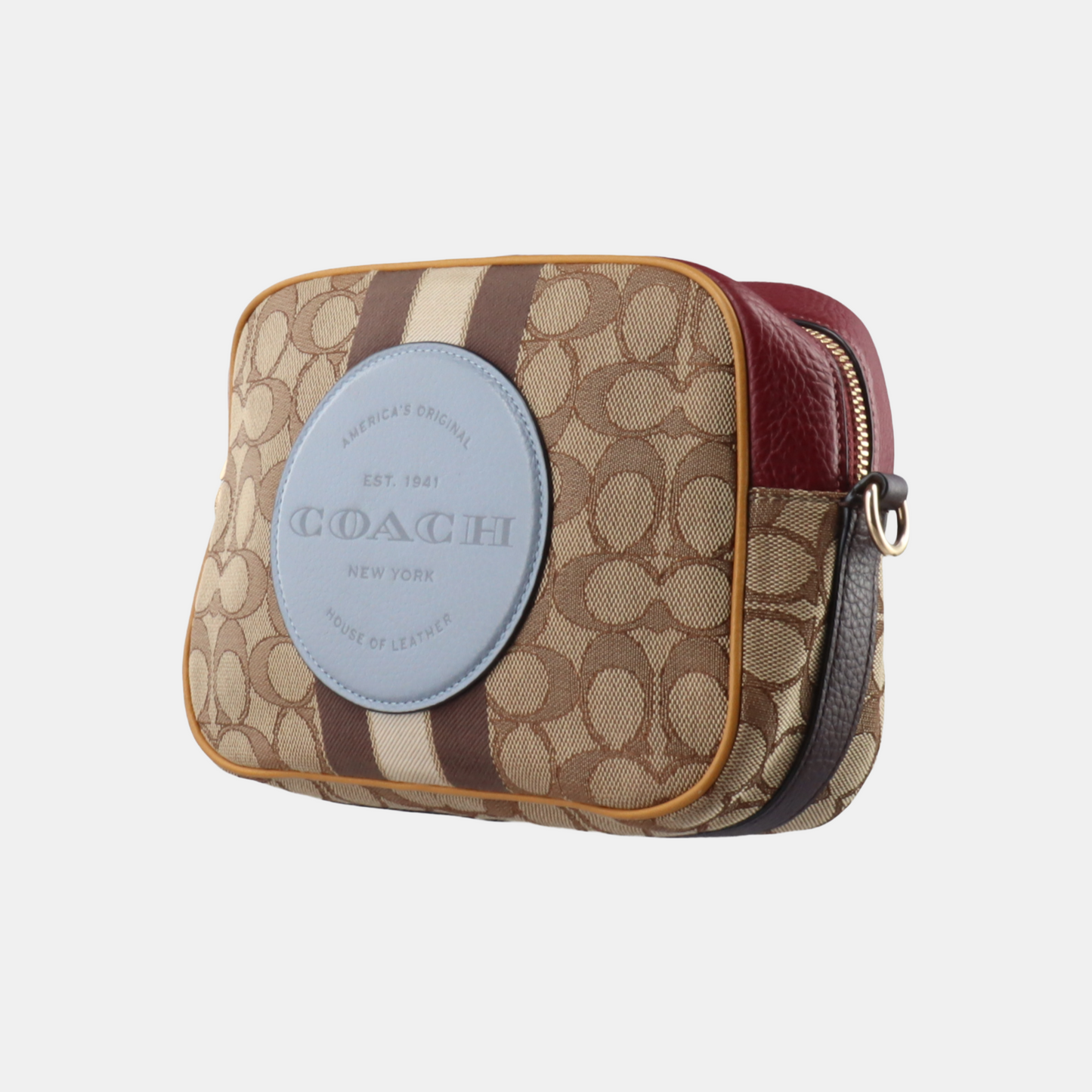 COACH DEMPSEY Brown Coated Canvas Wicker Plaid Apple Bag Crossbody Bag Single Shoulder Bag Golden hardware Removable shoulder strap-(SKU)-928259007