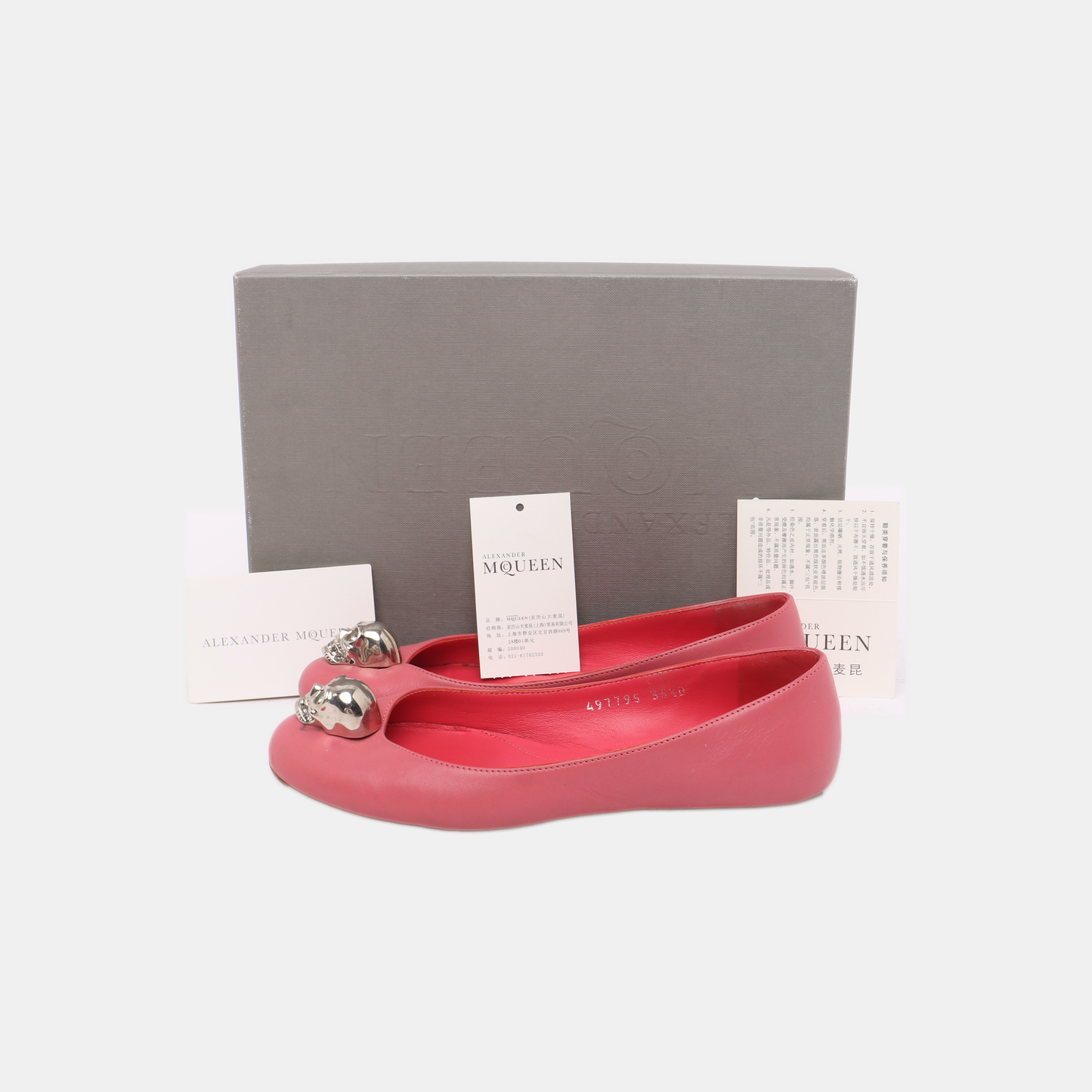 Alexander McQUEEN 35.5code Autumn Winter Pink Leather Women's Low Heel Dress Shoes-(SKU)-13692283