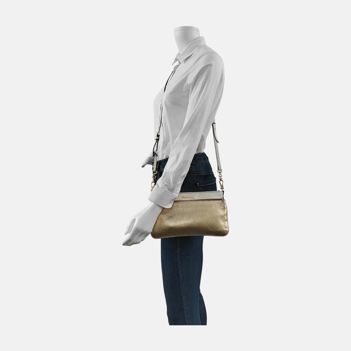 Miu Miu White Leather Crossbody Bag Golden hardware Removable shoulder strap-(SKU)-945458940