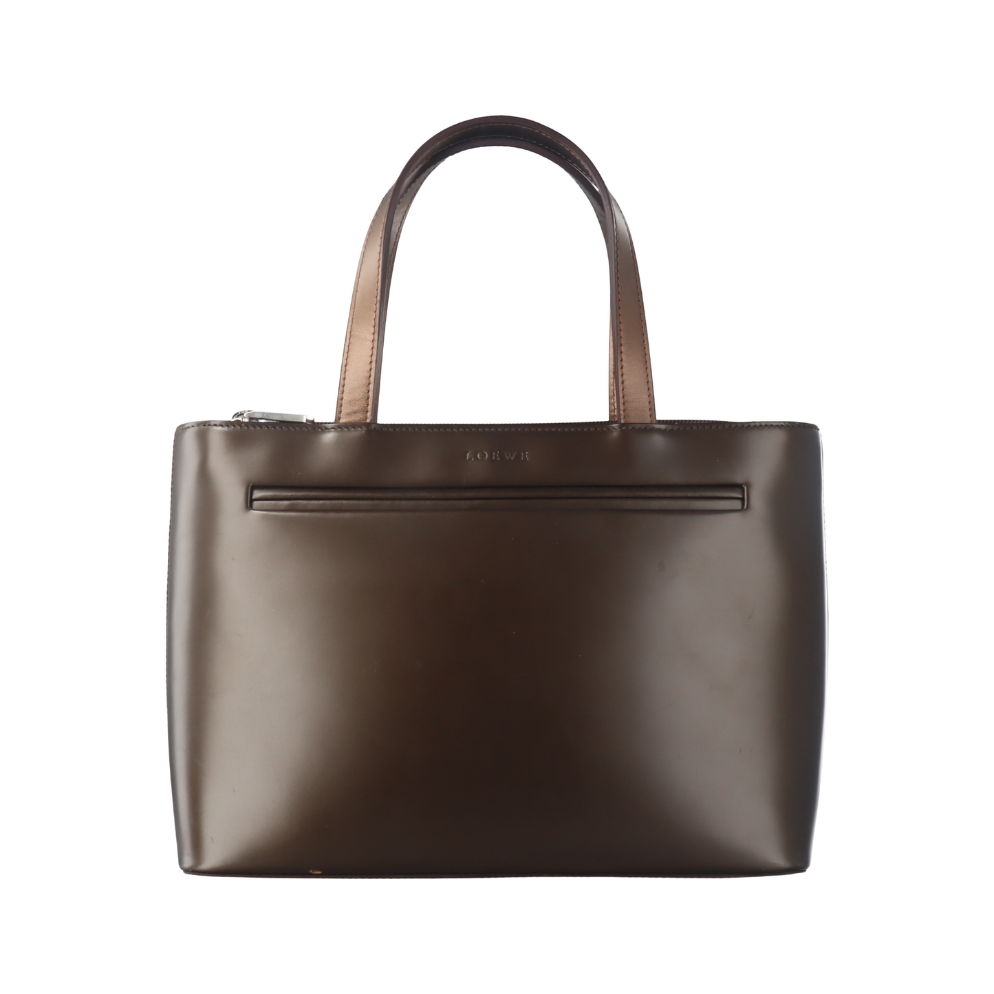 LOEWE T Pouch Dark Brown Leather Handbag Silver Hardware-(SKU)-13379220