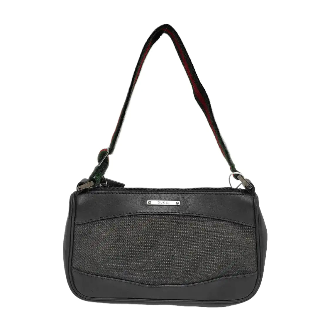 GUCCI Gray Canvas Striped Strap Handbag Single Shoulder Bag Silver Hardware-(SKU)-942429412