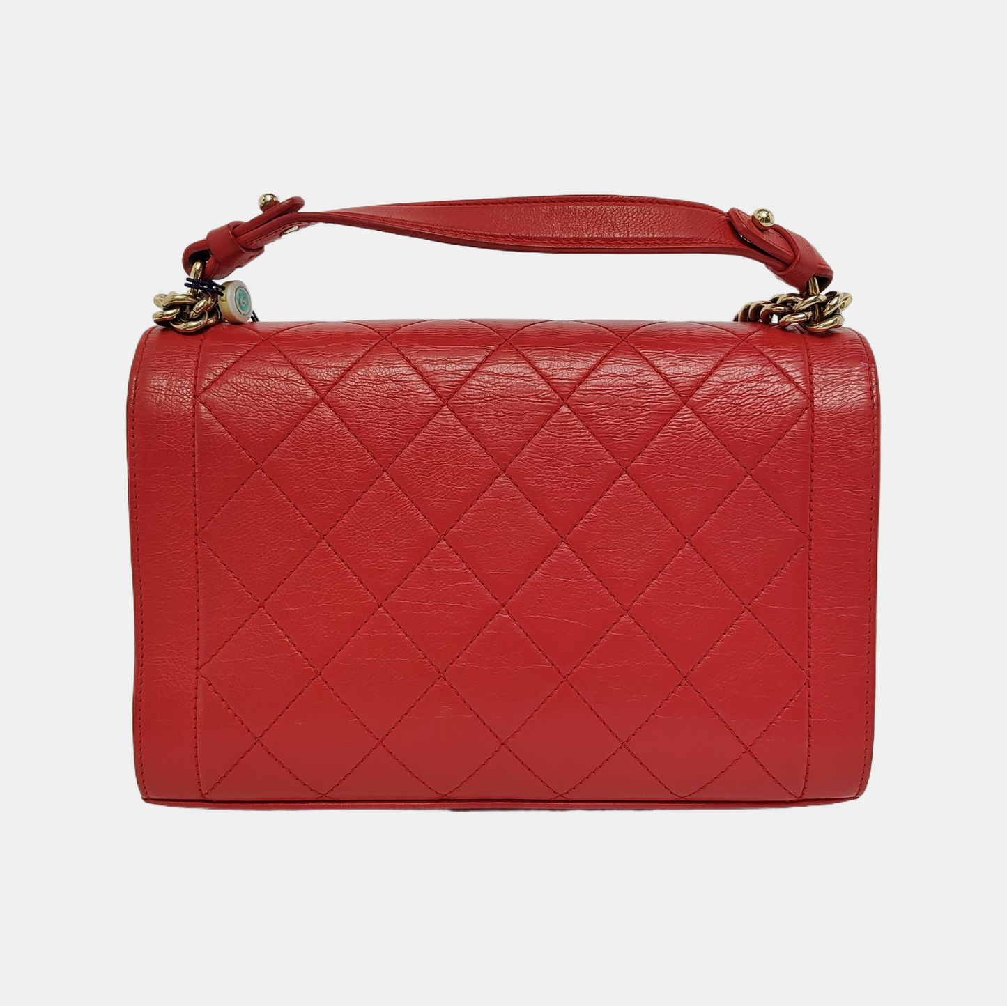 CHANEL LABEL CLICK Small Orange Red Lamb Skin Quilted Crossbody Shoulder Bag Tote Bag Gold Hardware 23 Clasp-(SKU)-945772666