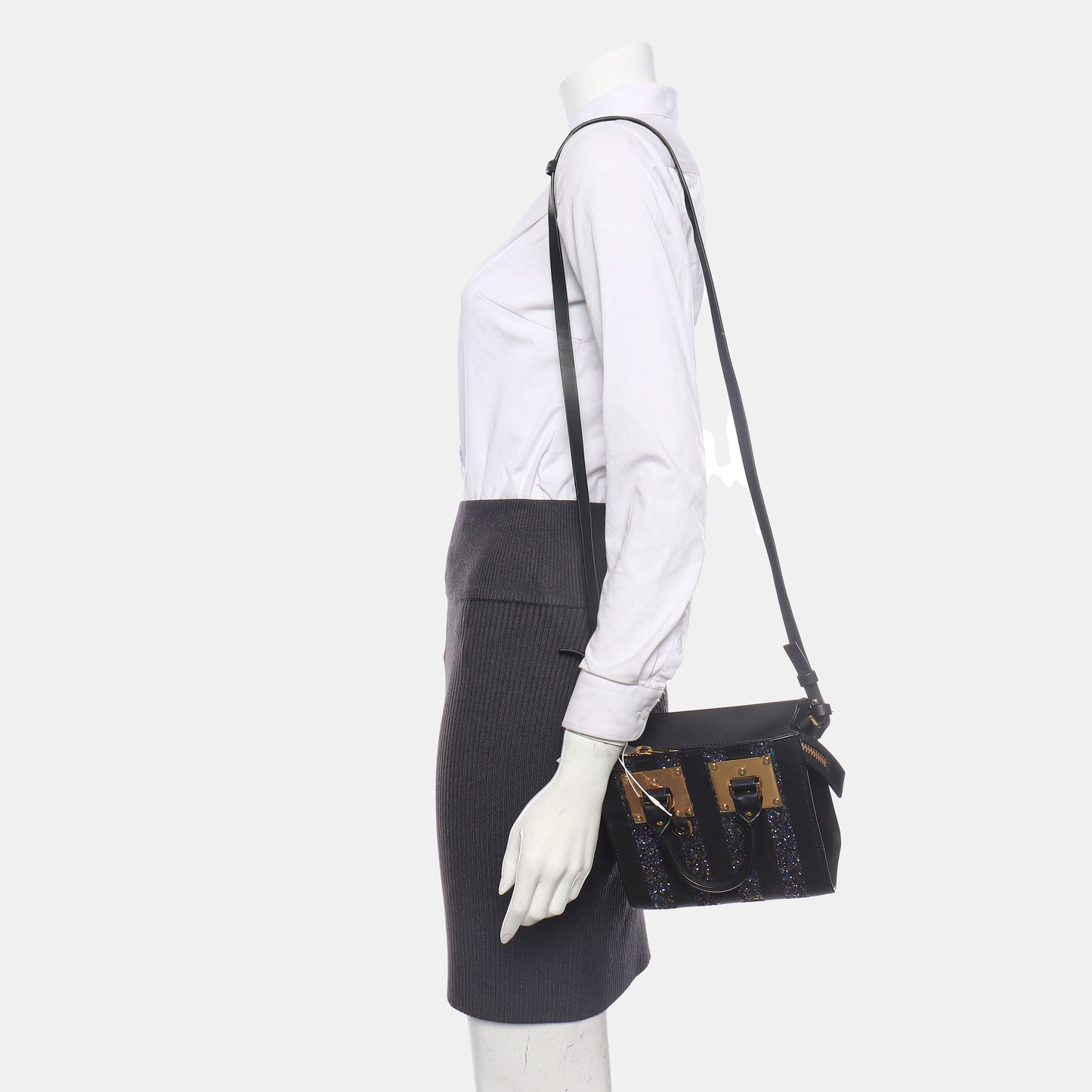 SOPHIE HULME Tote bag Black Leather Embossed Single Shoulder Bag Golden hardware Removable shoulder strap-(SKU)-939128260