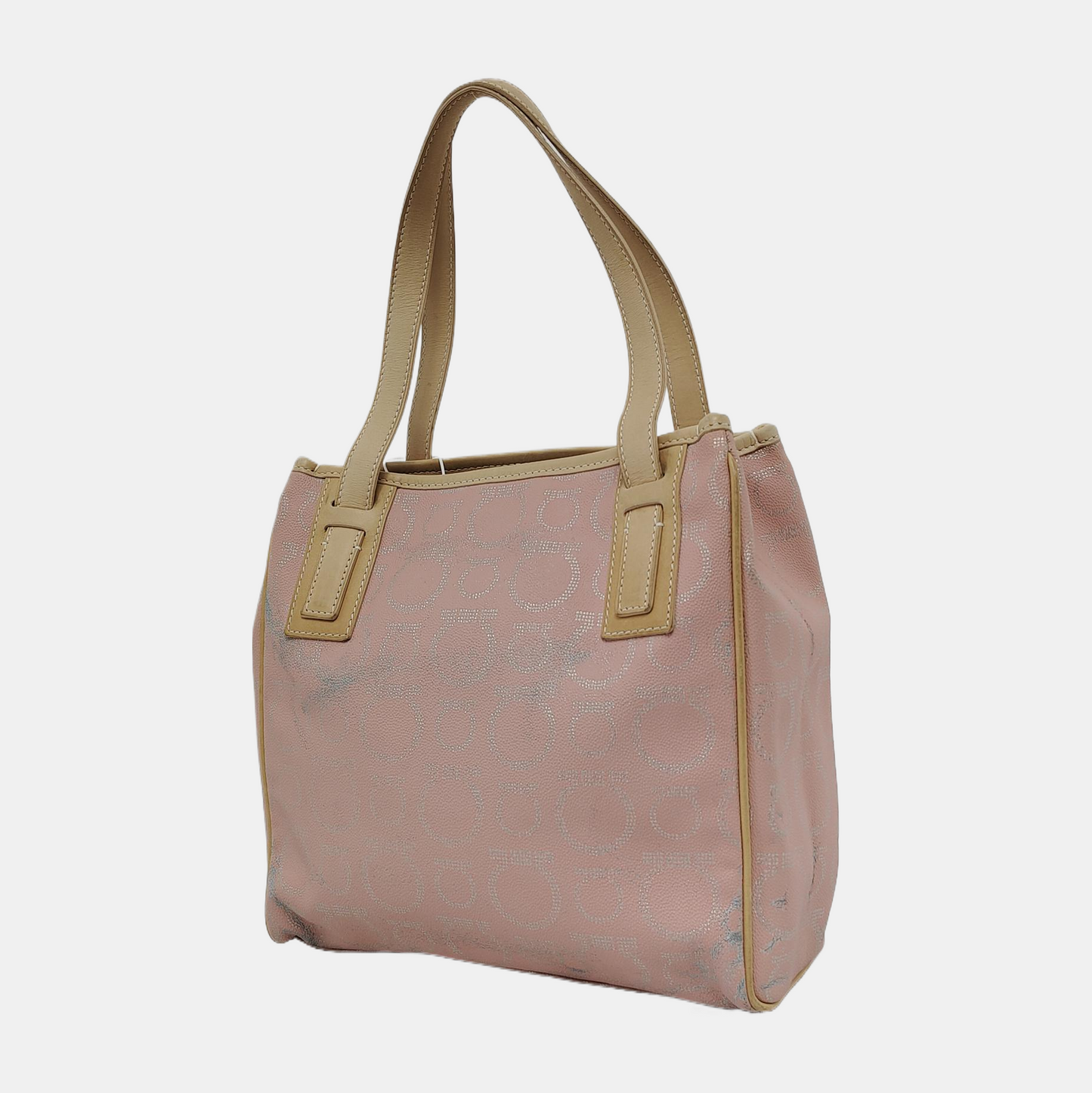 FERRAGAMO Gancini Pink Coated Canvas Handbag Silver Hardware-(SKU)-943535925