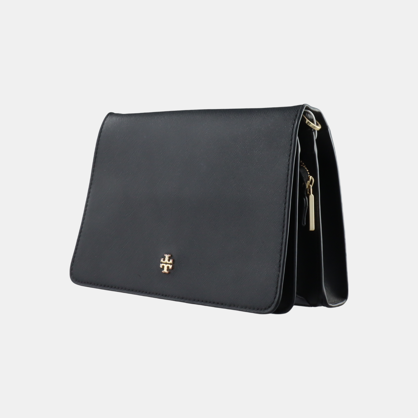 TORY BURCH York Black Leather Embossed Crossbody Single Shoulder Bag Golden hardware Removable shoulder strap-(SKU)-14436887