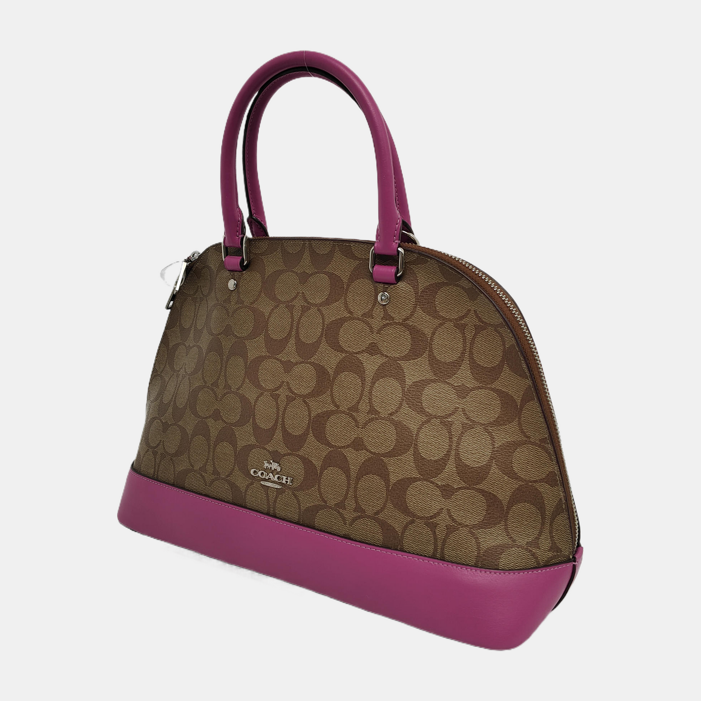 COACH SIERRA Khaki Coated Canvas Monogram Carriage Single Shoulder Bag Sling Bag Handbag Silver Hardware Removable shoulder strap-(SKU)-942426011