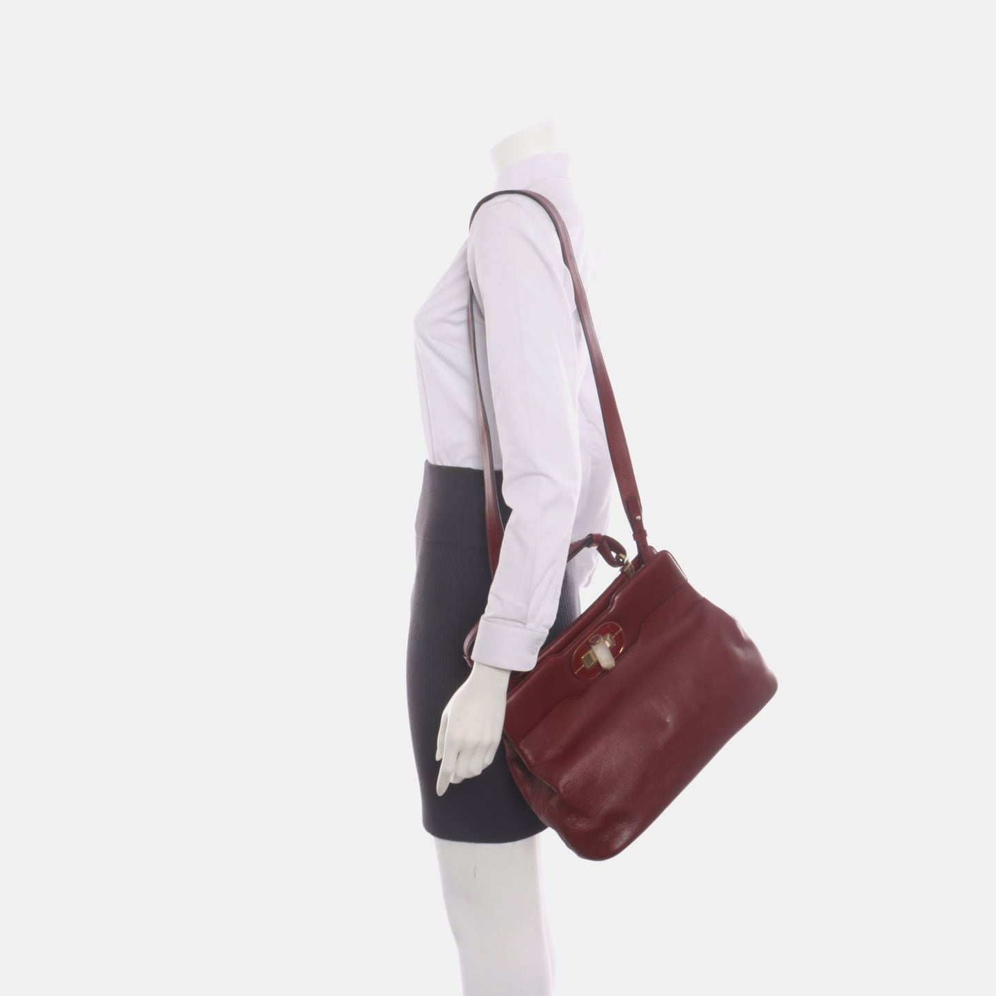 BVLGARI ISABELLA ROSSELLINI Burgundy Cowhide Single Shoulder Bag Handbag Crossbody Golden hardware Removable shoulder strap-(SKU)-931850112