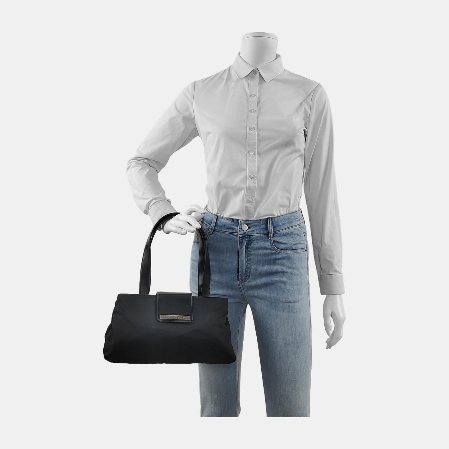 BVLGARI Tote bag Black Fabric Single Shoulder Bag Handbag Silver Hardware-(SKU)-928850108