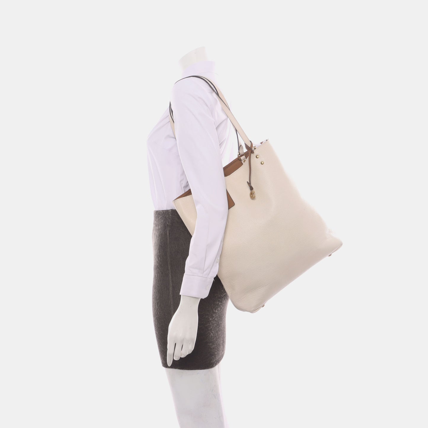 COACH Tote bag White Cowhide Single Shoulder Bag Tote Golden hardware-(SKU)-929655496