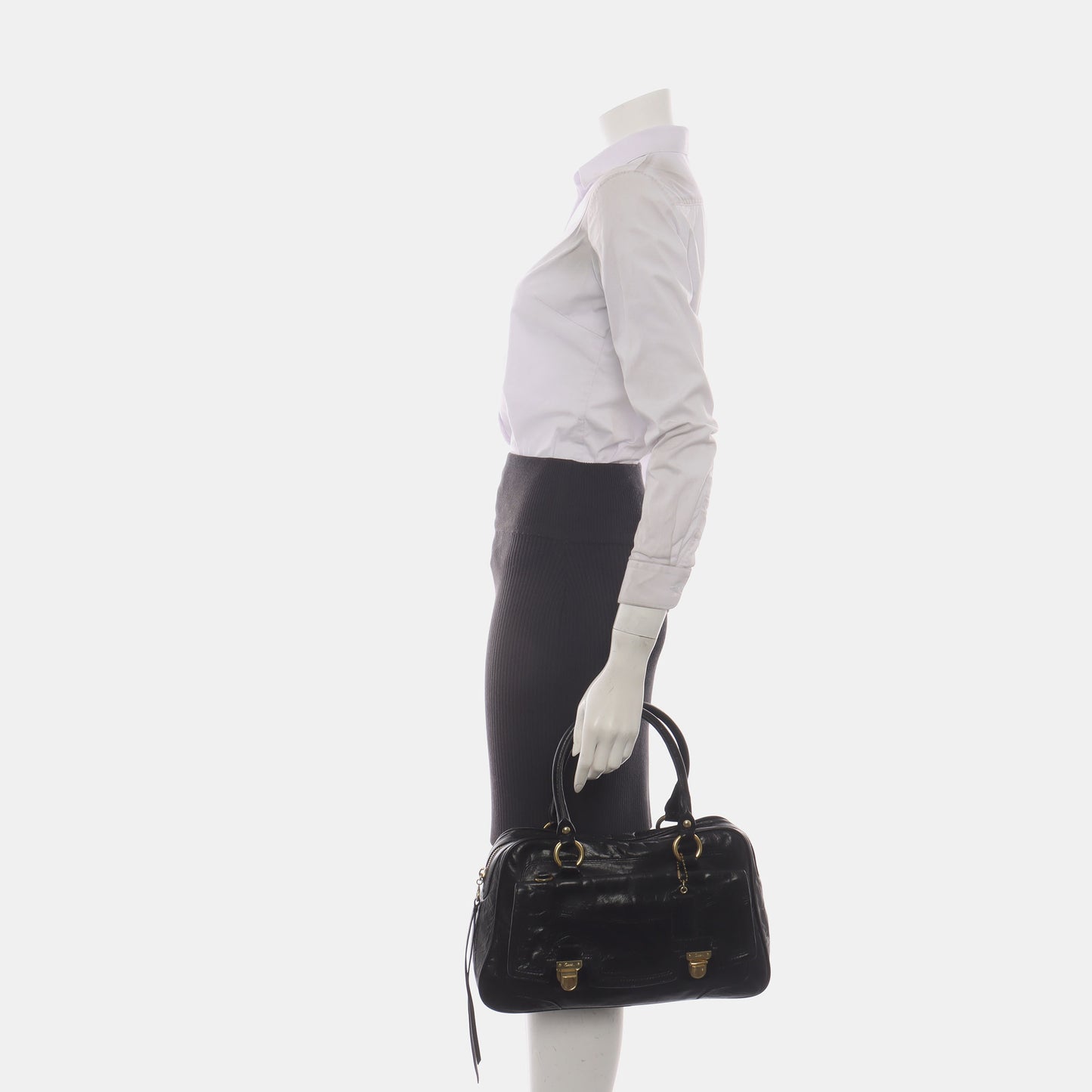 COACH Tote bag Black cowhide tote bag Golden hardware-(SKU)-935769196