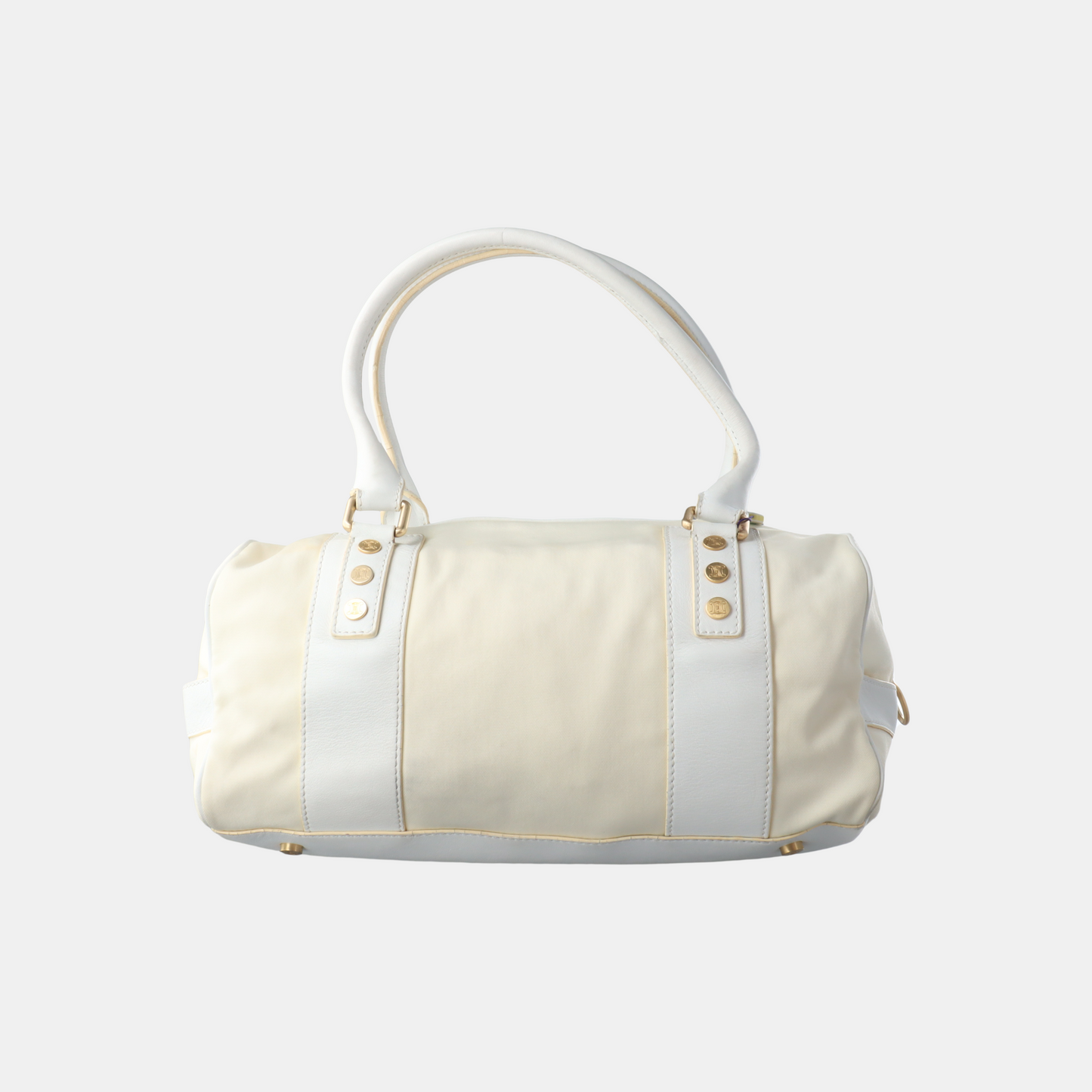 CELINE White Canvas Printed Single Shoulder Bag Handbag Golden hardware-(SKU)-13501989