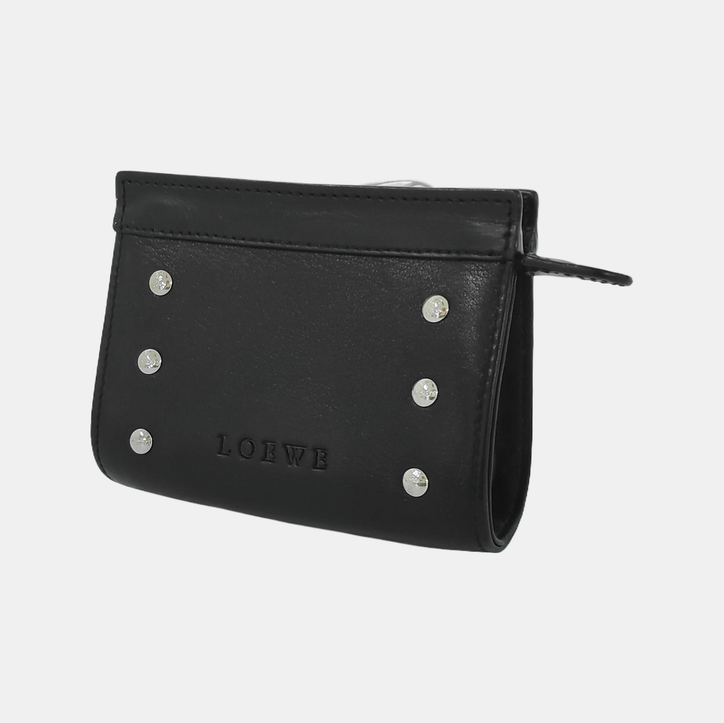 LOEWE Black Leather Studs Wallet Silver Hardware-(SKU)-943658143