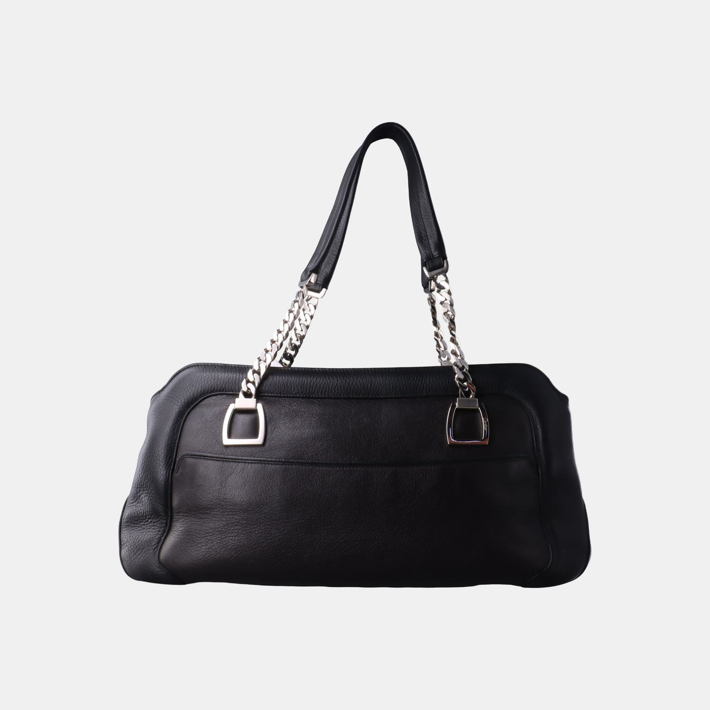 Cartier Tote bag Black Leather Single Shoulder Bag Silver Hardware-(SKU)-932283889