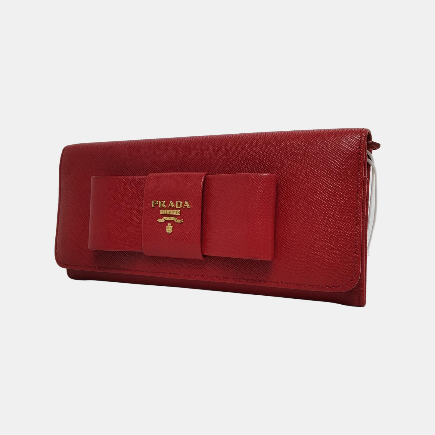 PRADA Fiocco Bow Red Leather Wallet Golden hardware-(SKU)-945456759