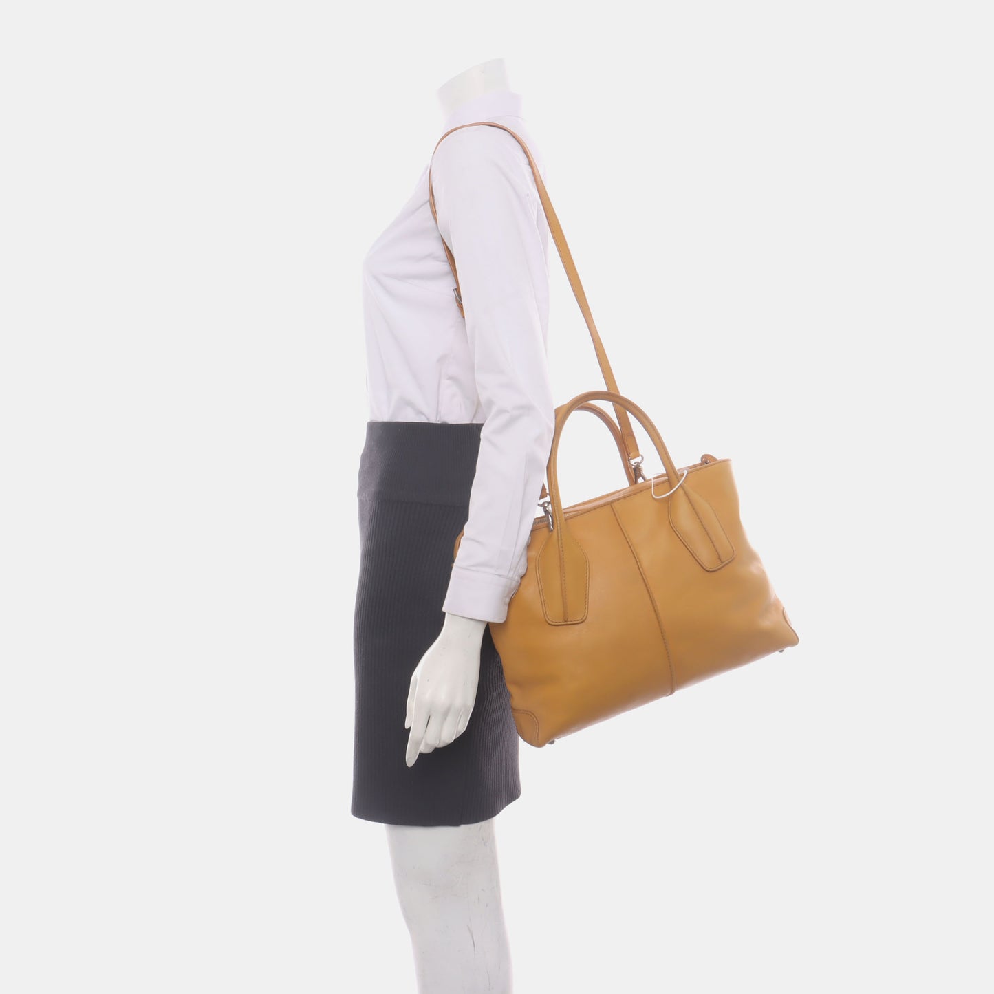 TOD'S D-Styling Ginger Yellow Leather Single Shoulder Tote Bag Silver Hardware Removable shoulder strap-(SKU)-929917405