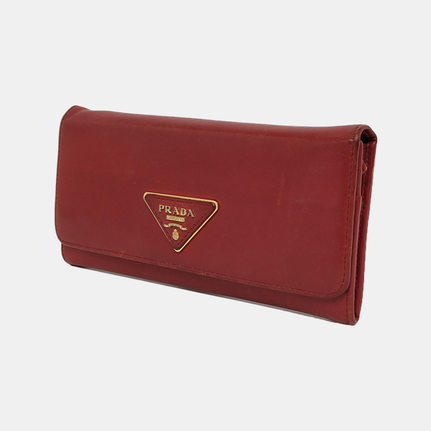 PRADA Red Cowhide Logo Wallet Golden hardware-(SKU)-942850390