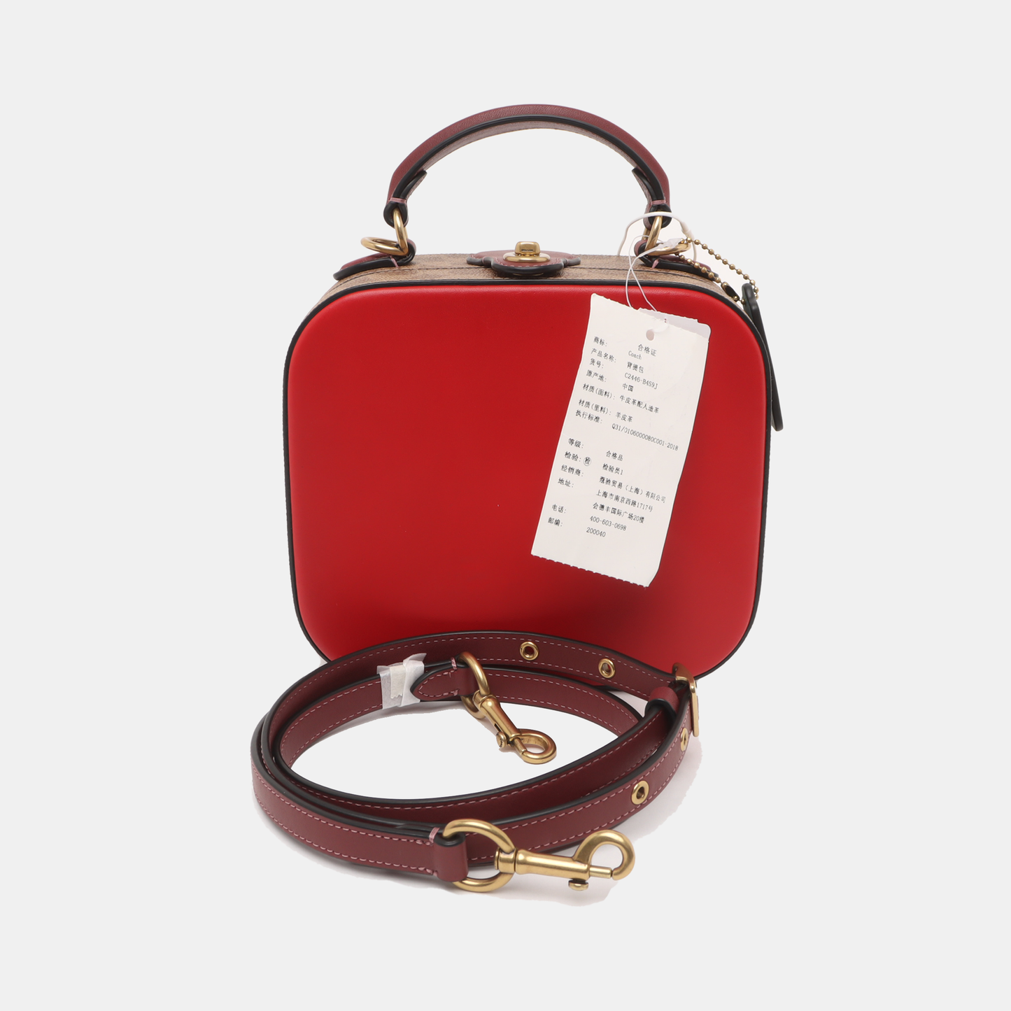 COACH Lunar New Year Red Coated Canvas Monogrammed Print Shoulder Bag Golden hardware Removable shoulder strap-(SKU)-933507798