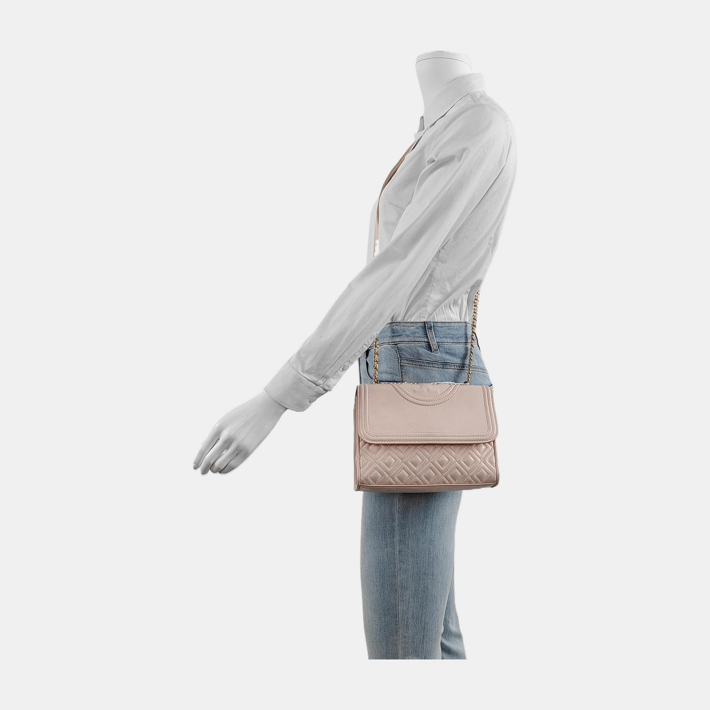 TORY BURCH Fleming Small size Pink Sheepskin Quilted Crossbody Bag Single Shoulder Bag Golden hardware-(SKU)-942795679