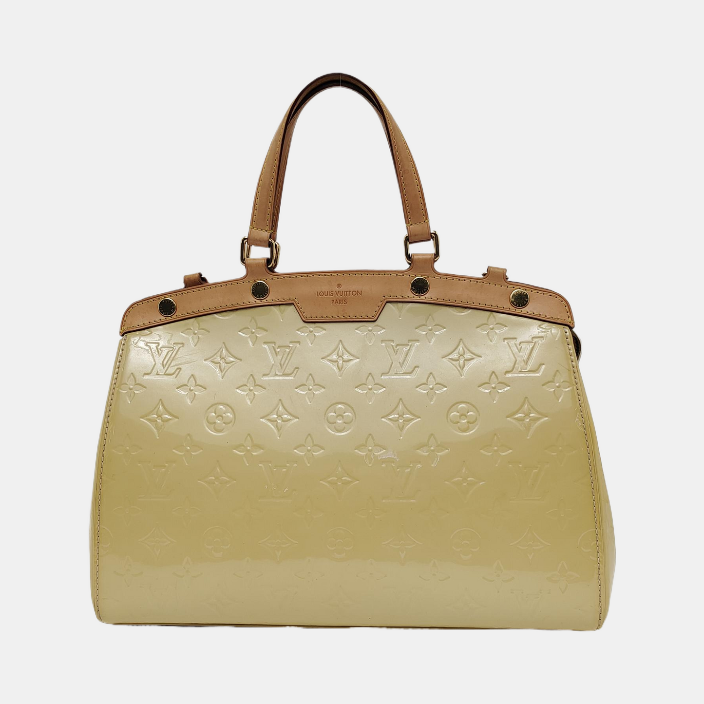LOUIS VUITTON BREA Light Yellow Patent Leather Monogrammed Doctor Bag Handbag Golden hardware-(SKU)-943658683