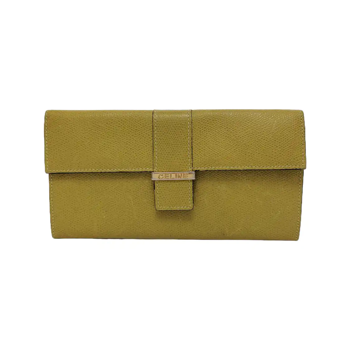 CELINE Yellow Cow Leather Embossed Wallet Golden hardware-(SKU)-944838717