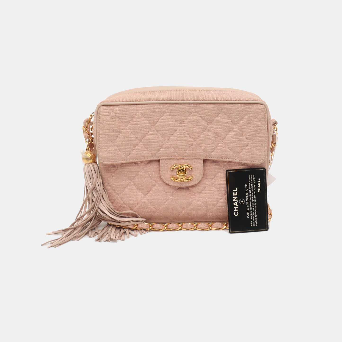 CHANEL VINTAGE HOUSE Pink Canvas Quilted Matelassé Shoulder Bag Crossbody Bag Golden Hardware Vintage-(SKU)-935345202