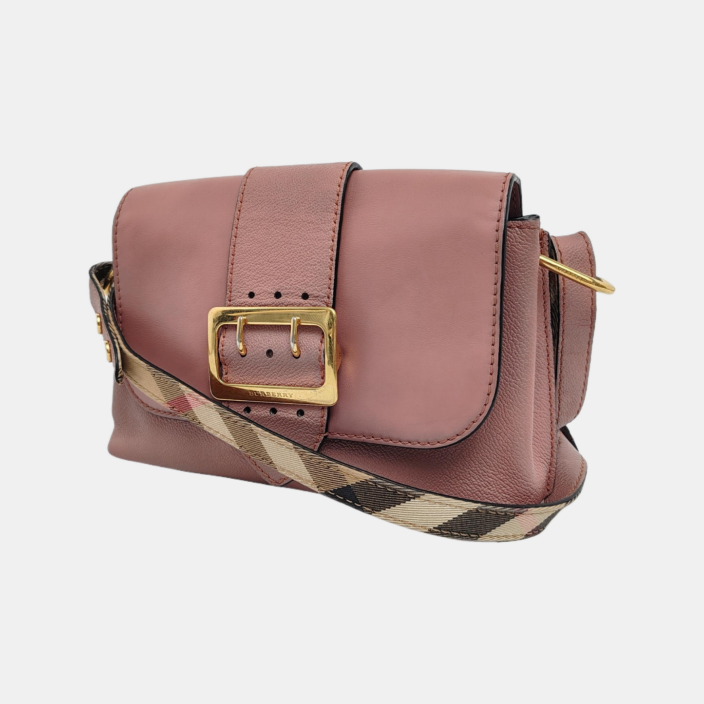 BURBERRY Buckle Beige Leather Crossbody Bag Single Shoulder Bag Golden hardware Removable shoulder strap-(SKU)-940108436