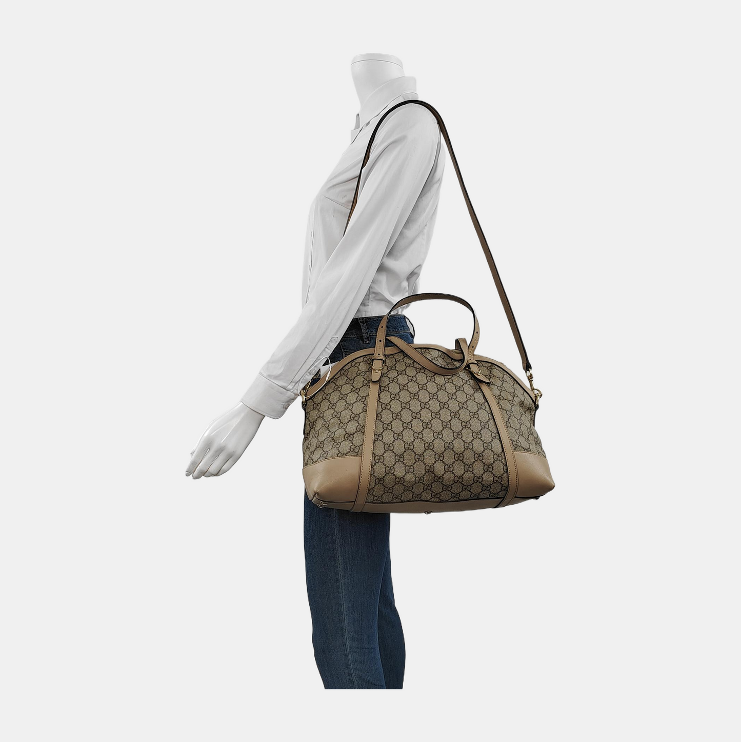 GUCCI GG Supreme Khaki Coated Canvas Monogrammed Single Shoulder Bag Tote Golden hardware Removable shoulder strap-(SKU)-944985050