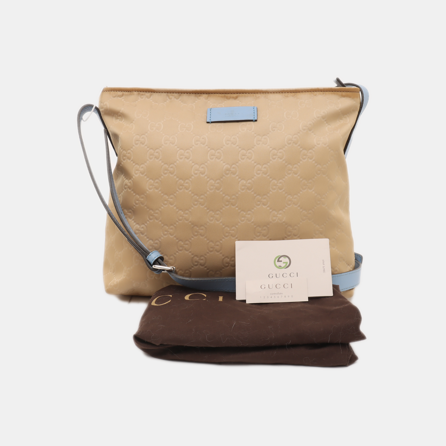 GUCCI Khaki Nylon Monogram Single Shoulder Bag Crossbody Silver Hardware-(SKU)-13943470