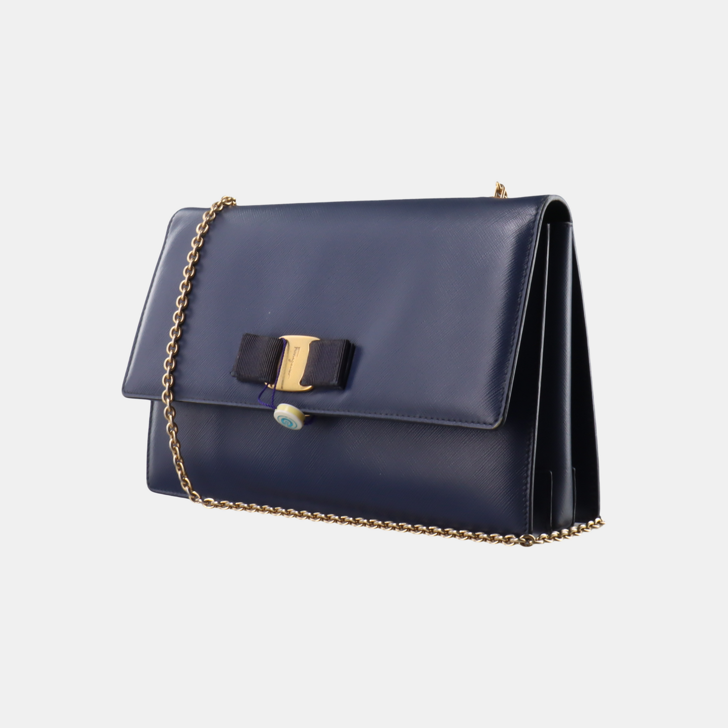 FERRAGAMO Ginny Blue Cowhide Crackle Crossbody Shoulder Bag Golden hardware-(SKU)-932733339