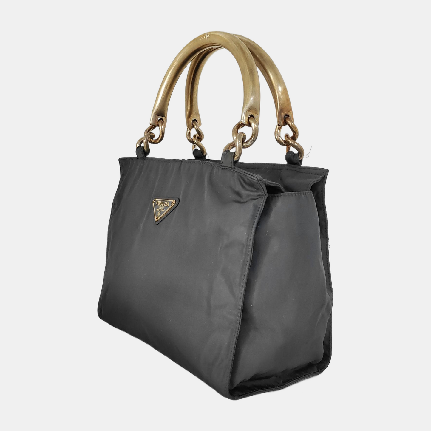 PRADA Black Nylon Single Shoulder Bag Tote Bag Golden hardware-(SKU)-941799323