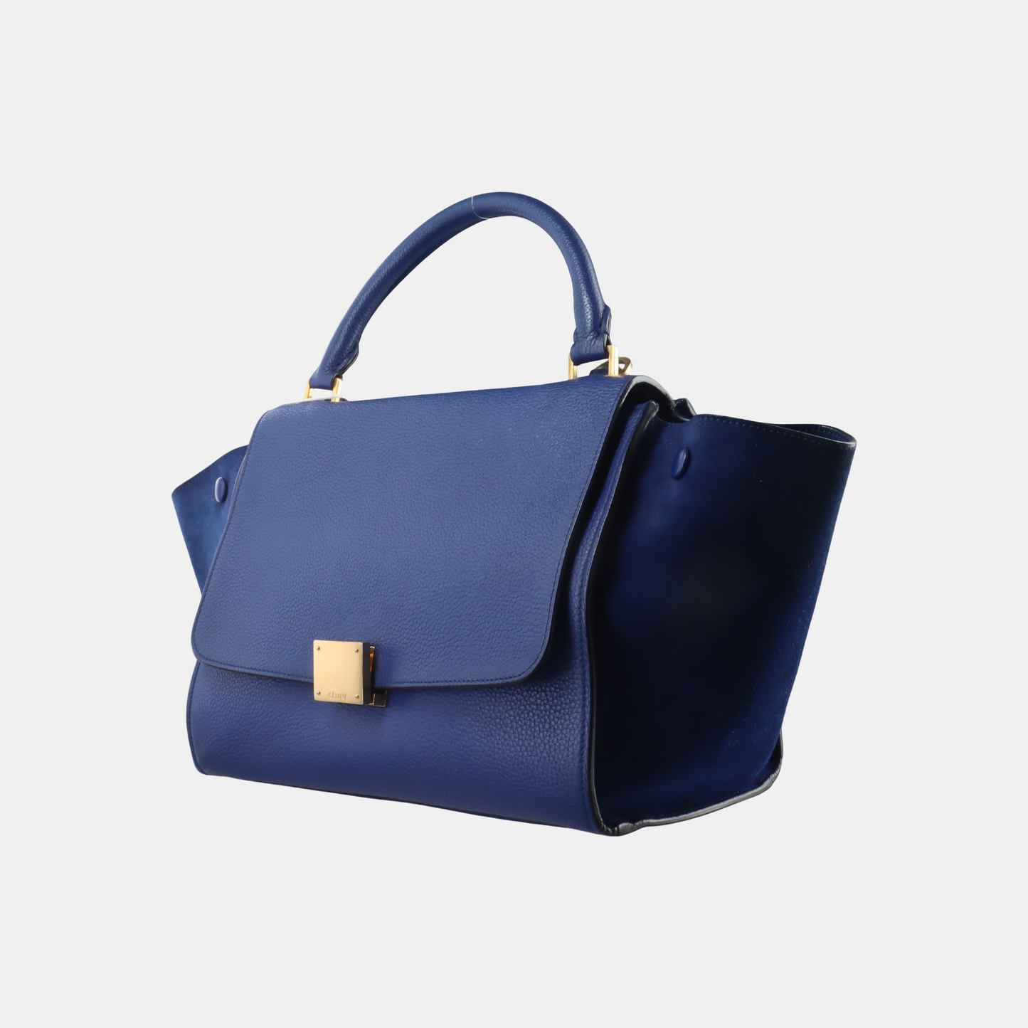 CELINE TRAPEZE Small size Blue Calfskin Swing Bag Single Shoulder Bag Handbag Golden hardware Removable shoulder strap-(SKU)-14291414