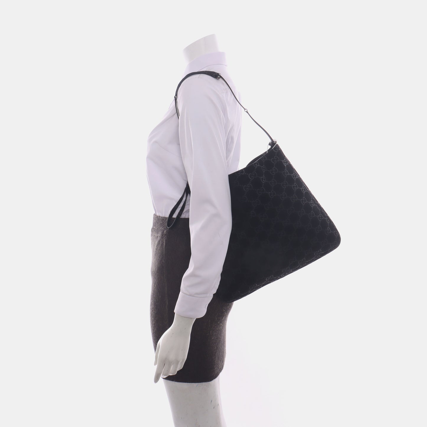 GUCCI Black Suede Single Shoulder Bag Silver Hardware Sub-bag-(SKU)-14221484