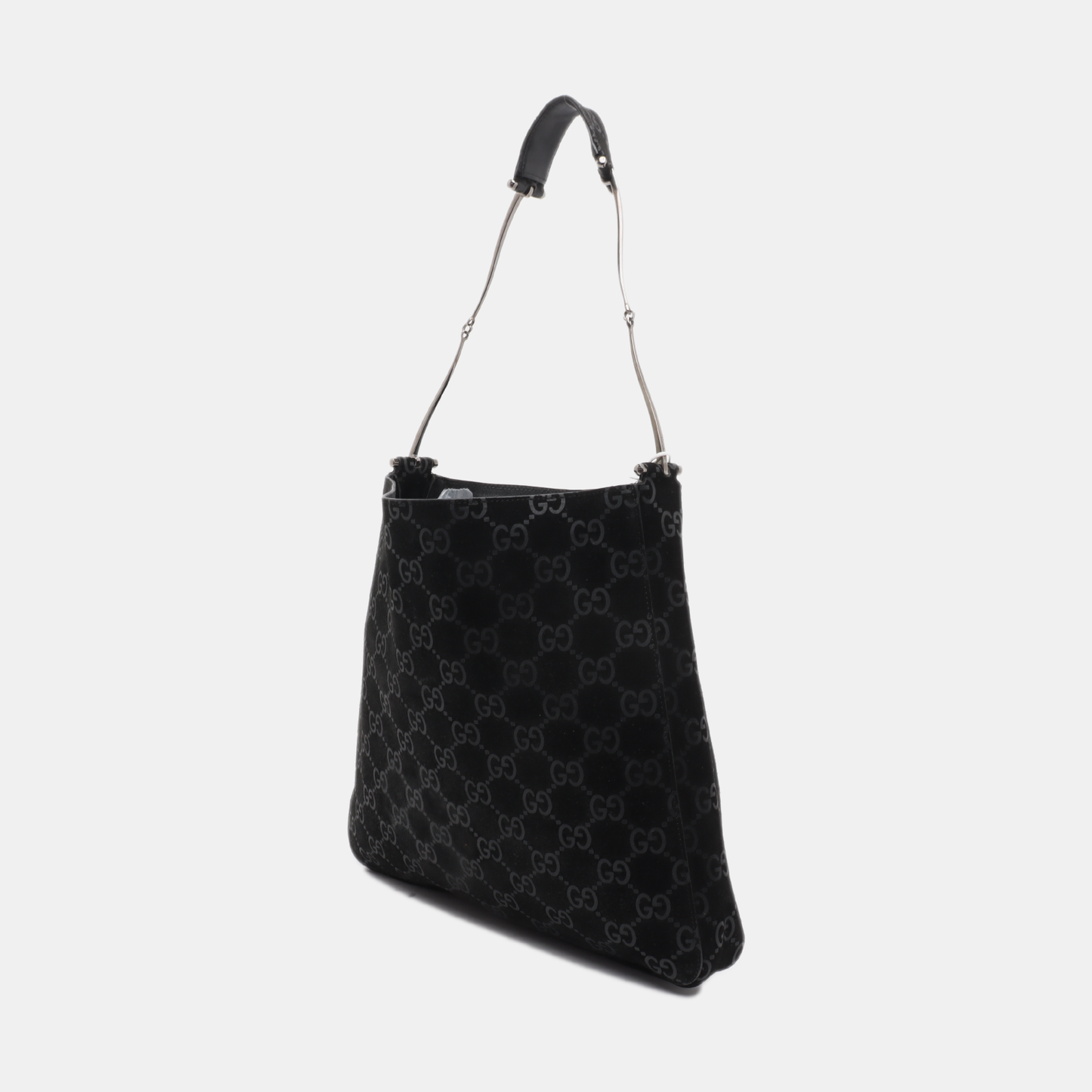GUCCI Black Suede Single Shoulder Bag Silver Hardware Sub-bag-(SKU)-14221484